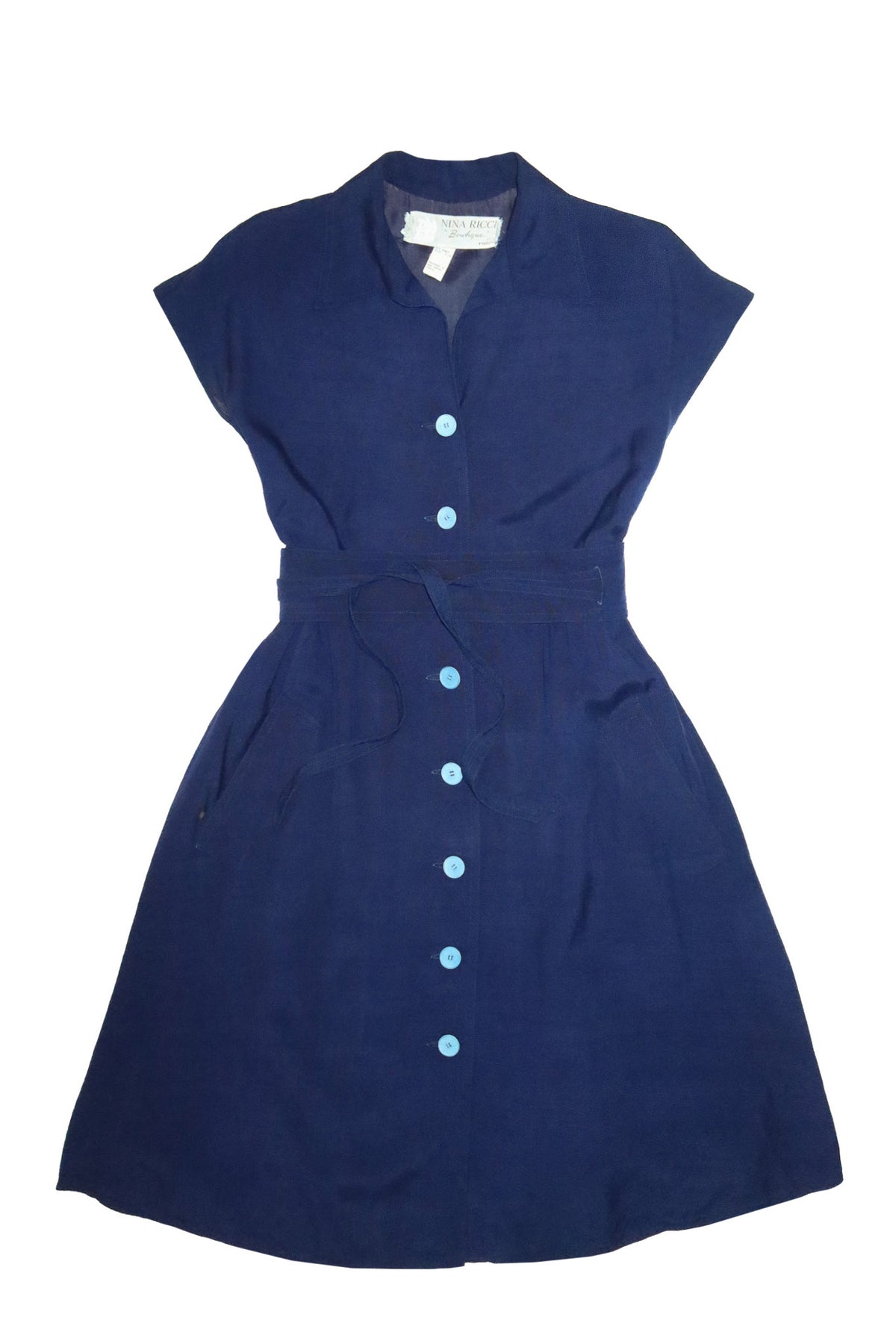 1970's nina ricci boutique belted shirt dress navy.