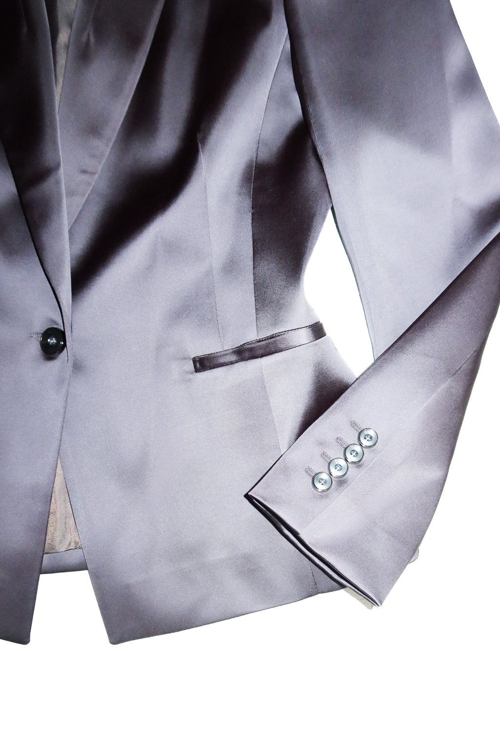 cue satin finish tailored blazer charcoal.