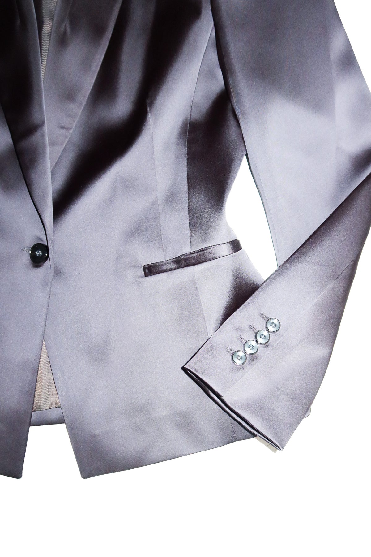 cue satin finish tailored blazer charcoal.