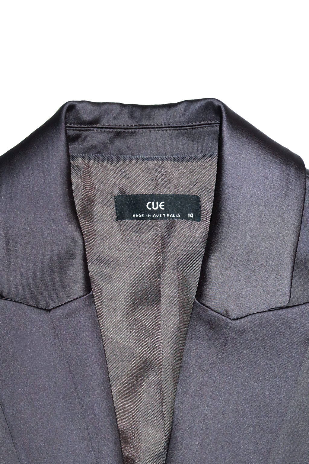cue satin finish tailored blazer charcoal.