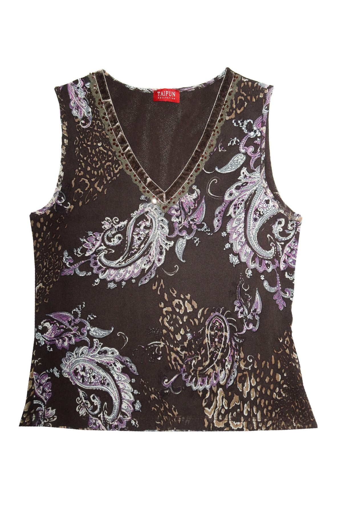 2000s taifun collection paisley embellished sleeveless top brown.