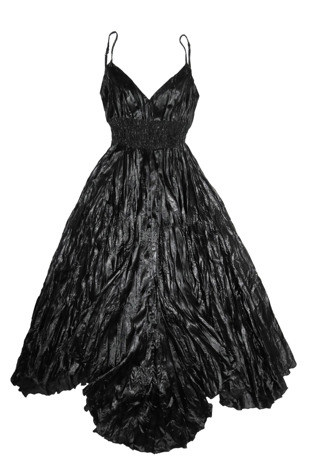 1990's satin shirred waist maxi dress black.