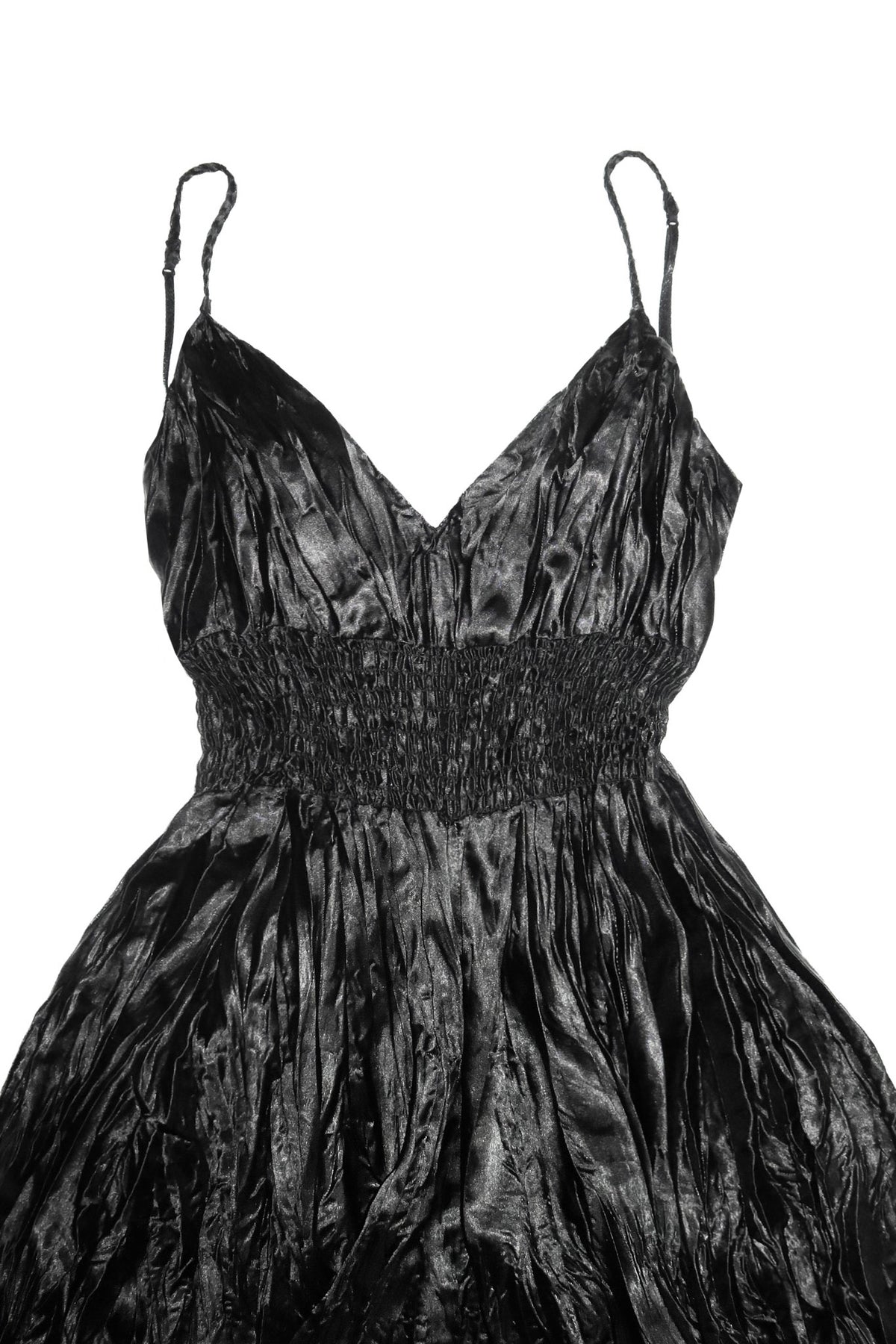 1990's satin shirred waist maxi dress black.