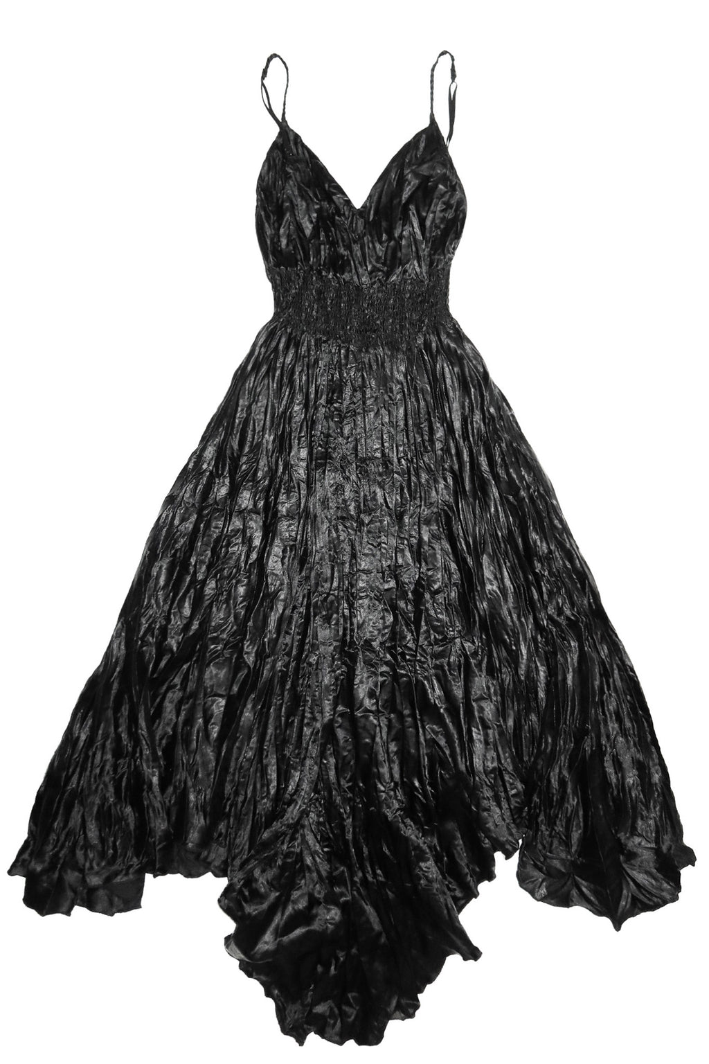 1990's satin shirred waist maxi dress black.