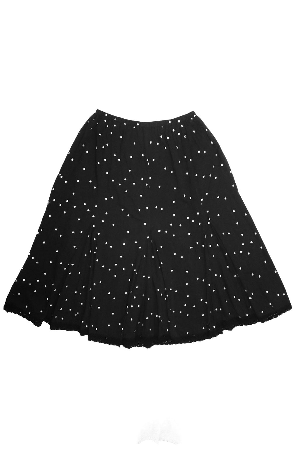 1990's chico's polka dot lace trim midi skirt black/ white.