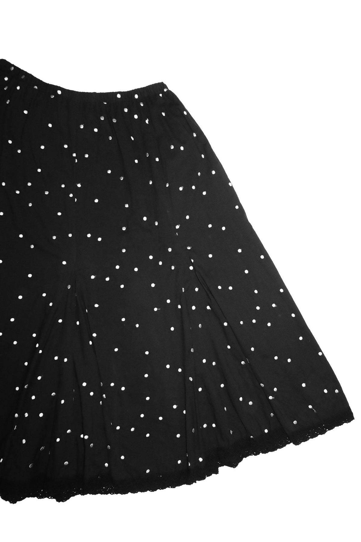 1990's chico's polka dot lace trim midi skirt black/ white.
