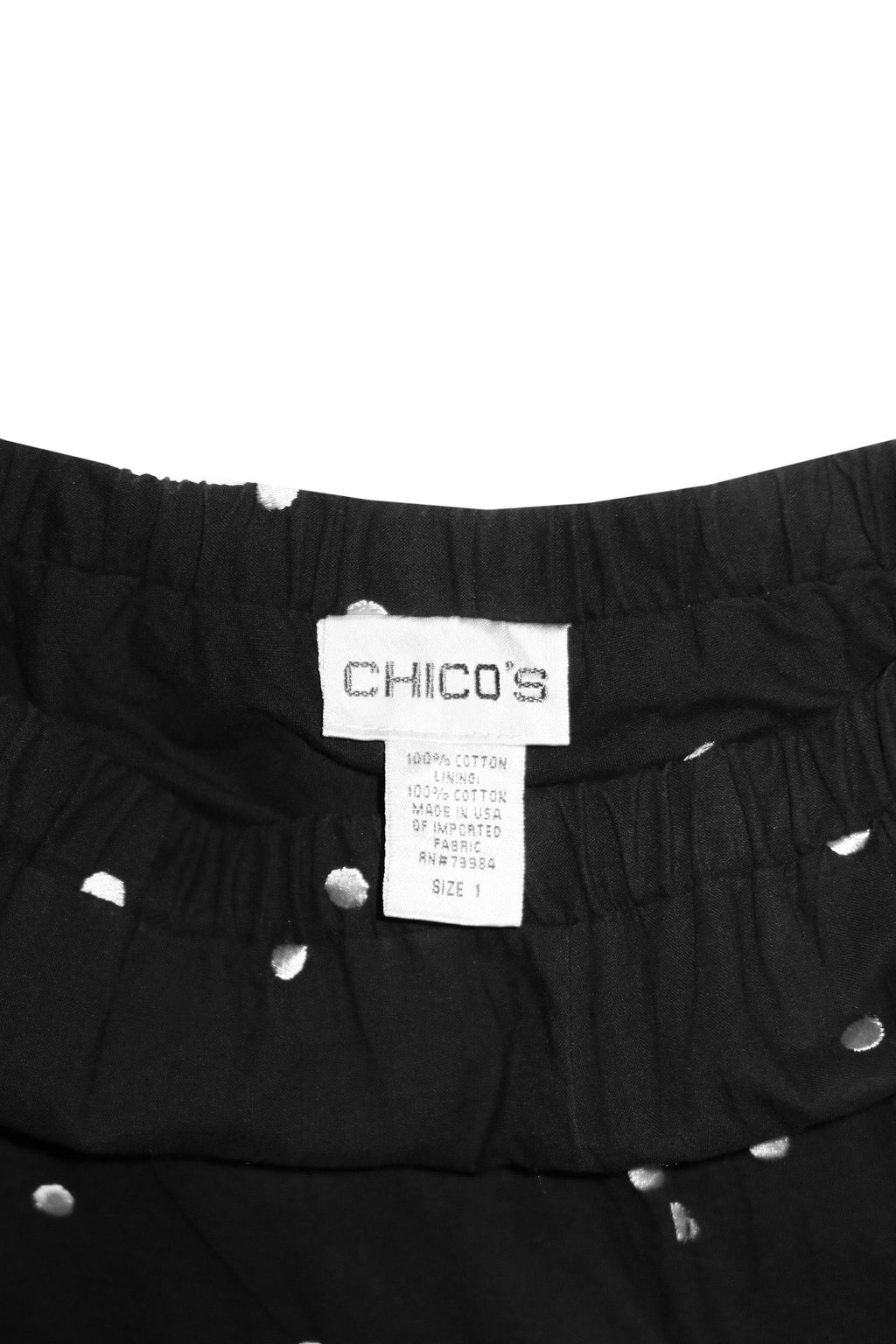 1990's chico's polka dot lace trim midi skirt black/ white.