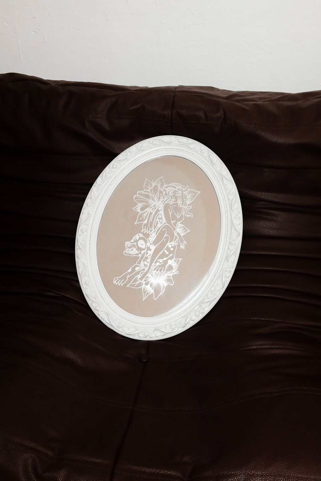 amity tattoo hand engraved mirror white.