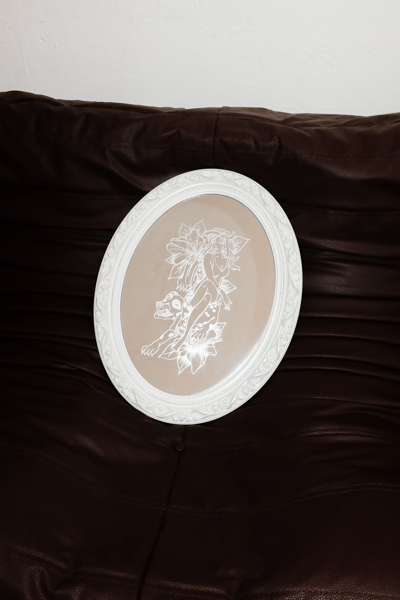 amity tattoo hand engraved mirror white.