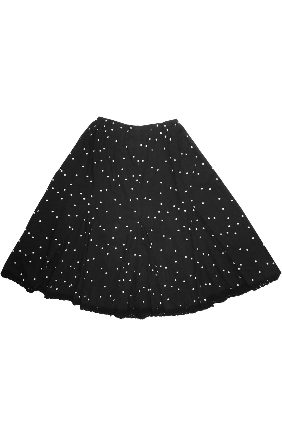 1990's chico's polka dot lace trim midi skirt black/ white.