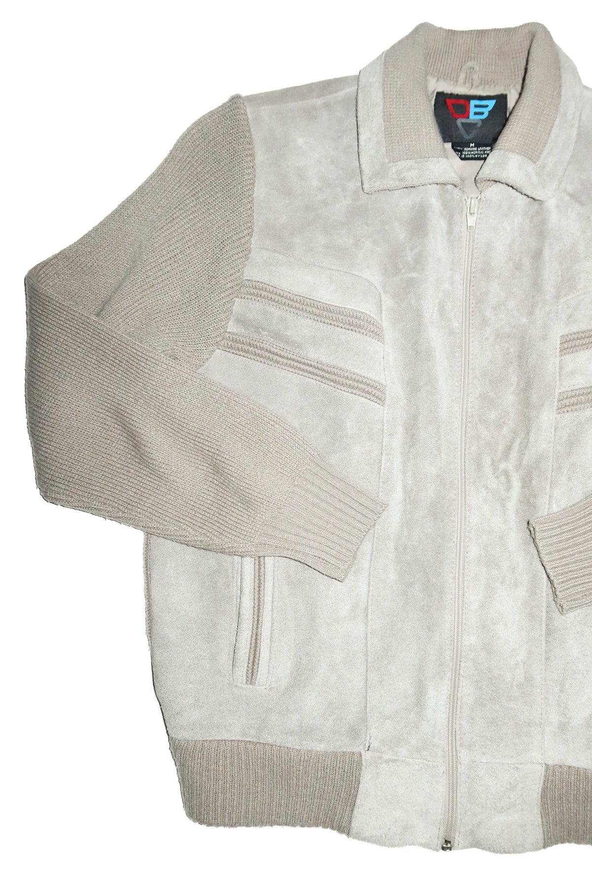 1990's dbc leather & knit zip jacket taupe.