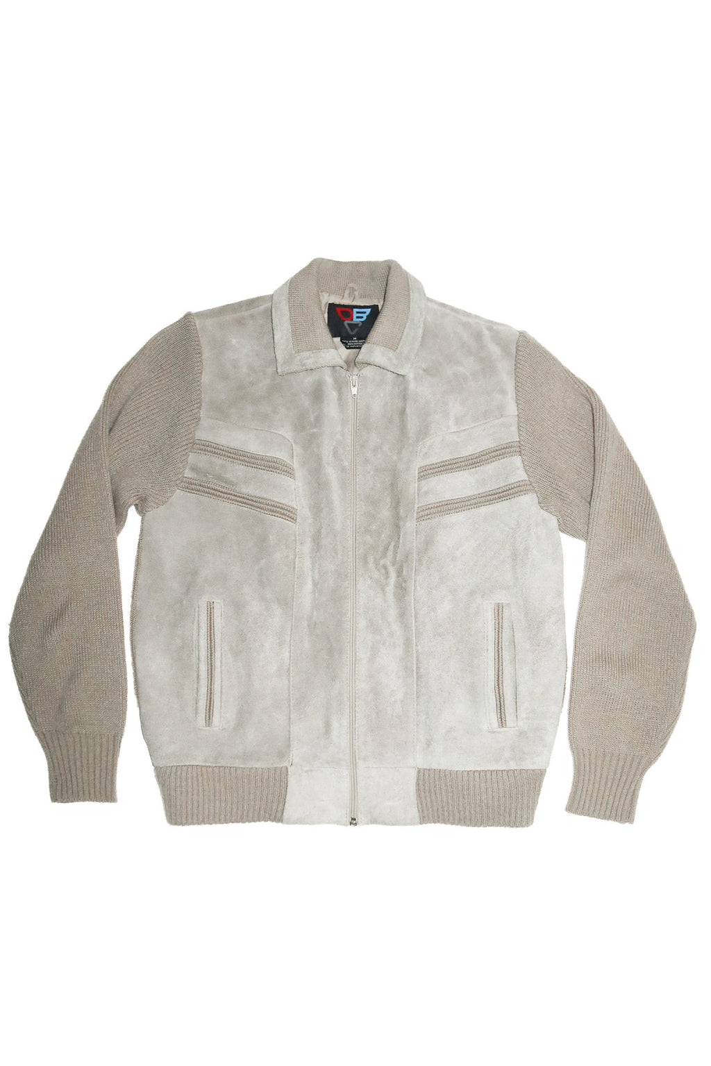 1990's dbc leather & knit zip jacket taupe.