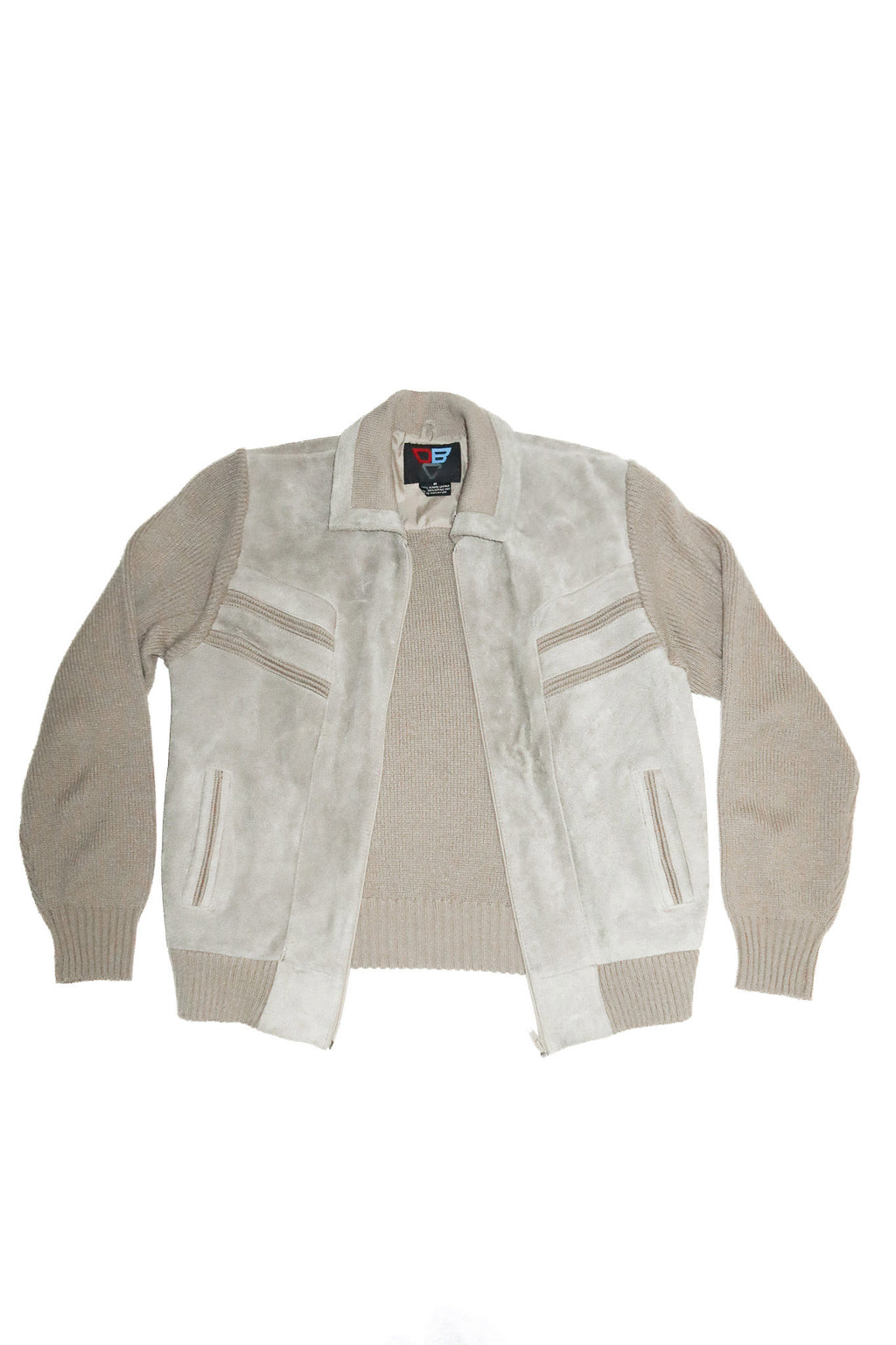 1990's dbc leather & knit zip jacket taupe.