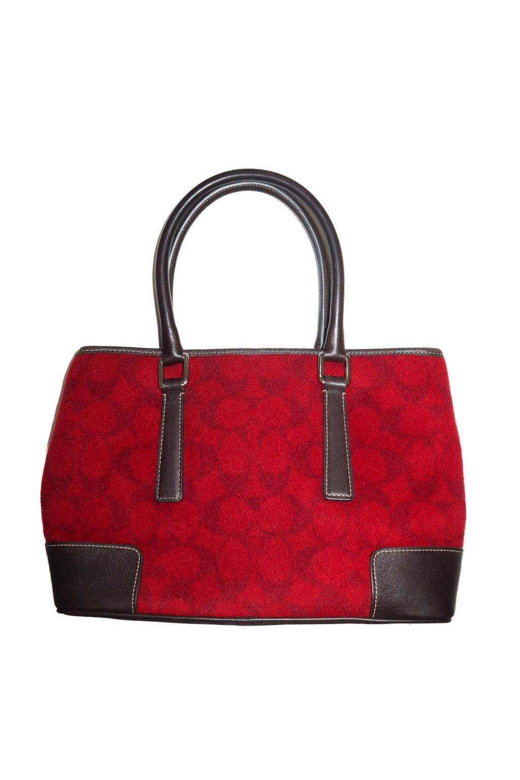 2001 coach signature wool tote bag red / dark brown.