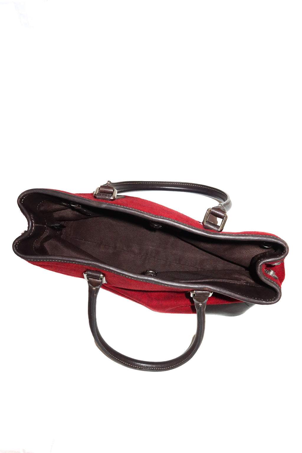 2001 coach signature wool tote bag red / dark brown.