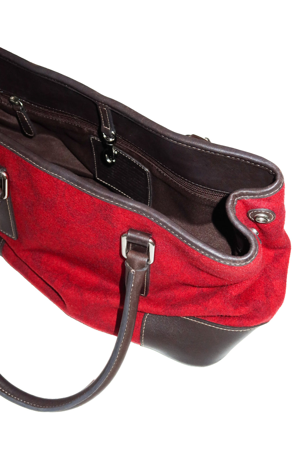 2001 coach signature wool tote bag red / dark brown.