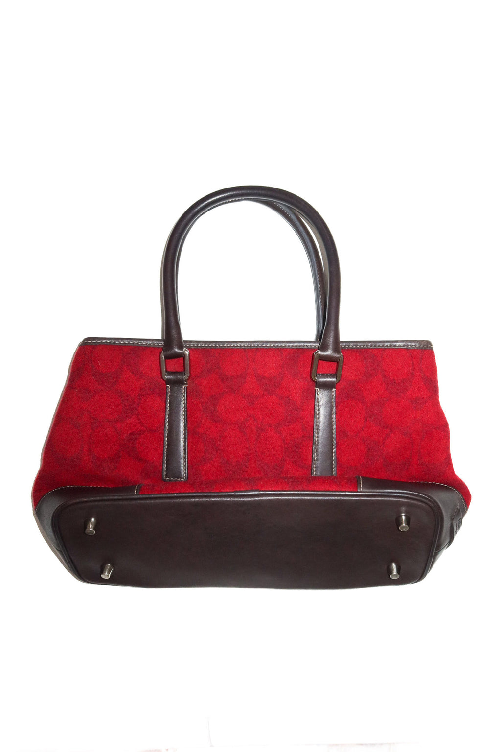 2001 coach signature wool tote bag red / dark brown.