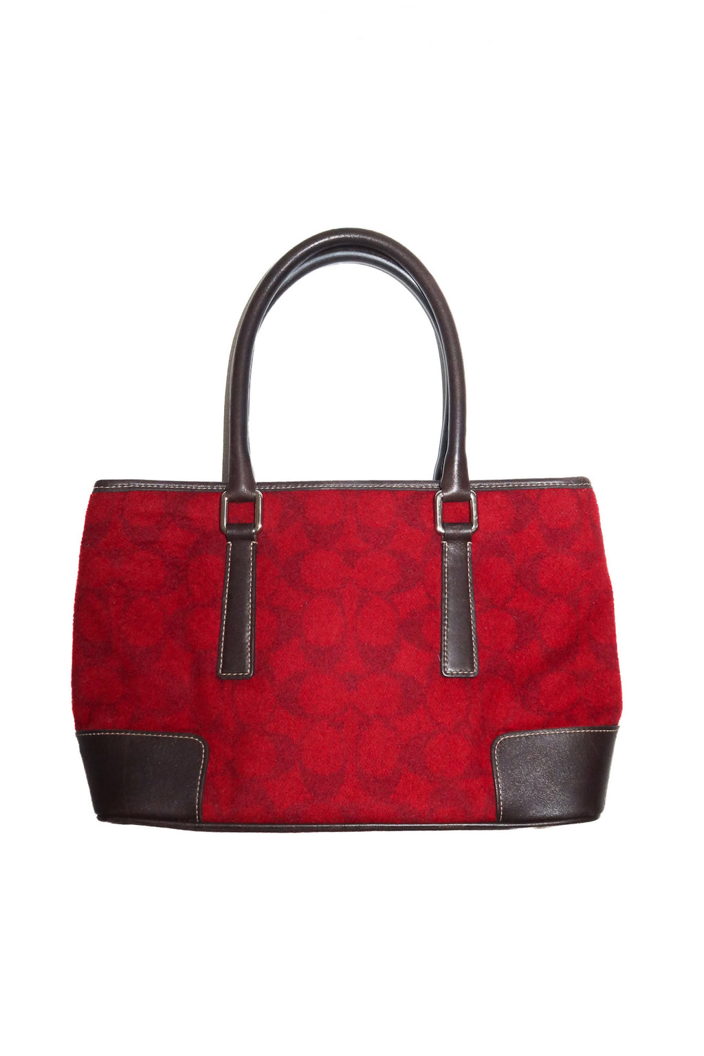 2001 coach signature wool tote bag red / dark brown.
