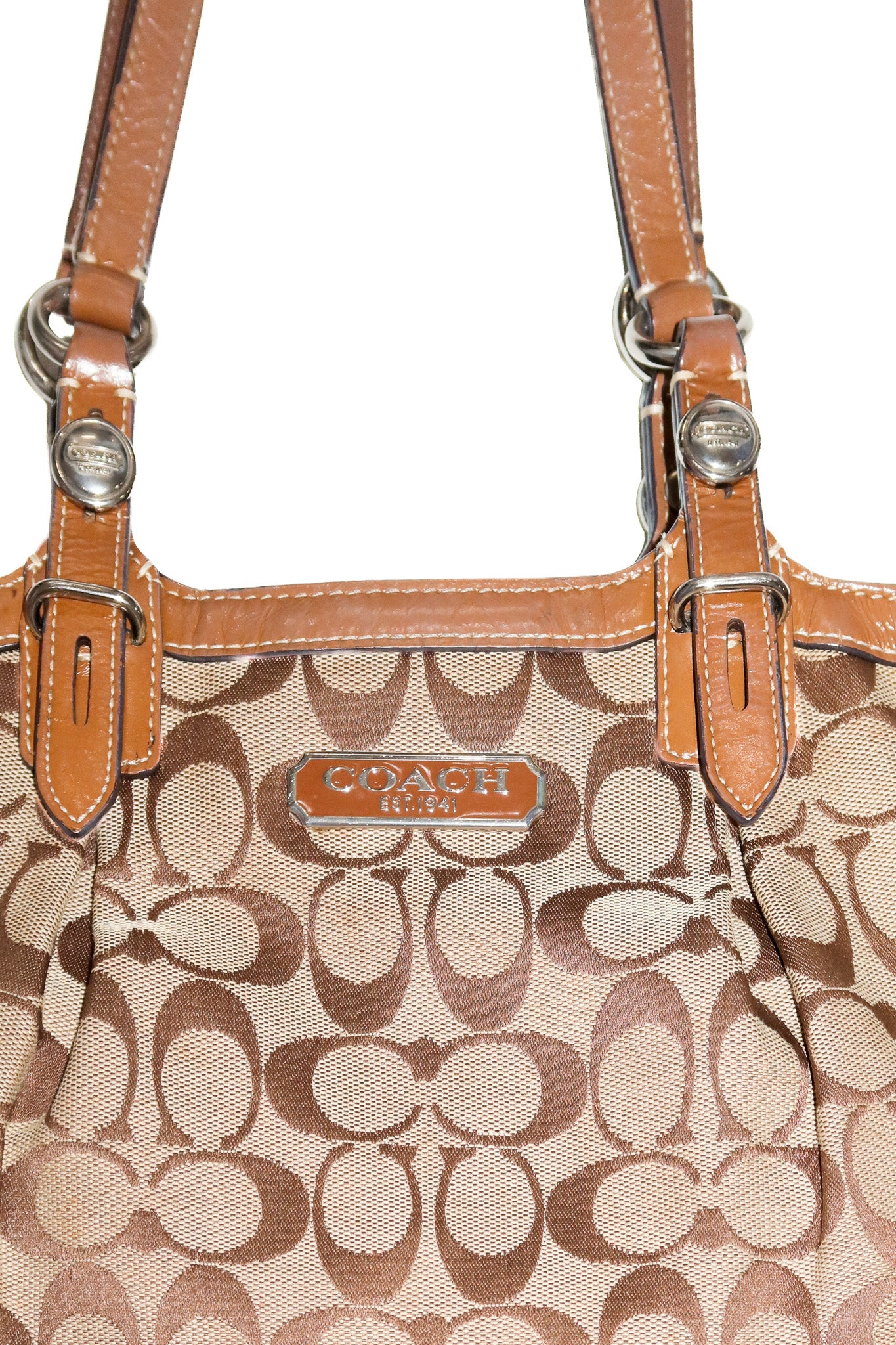 2010’s coach gallery east west signature tote bag beige / brown.