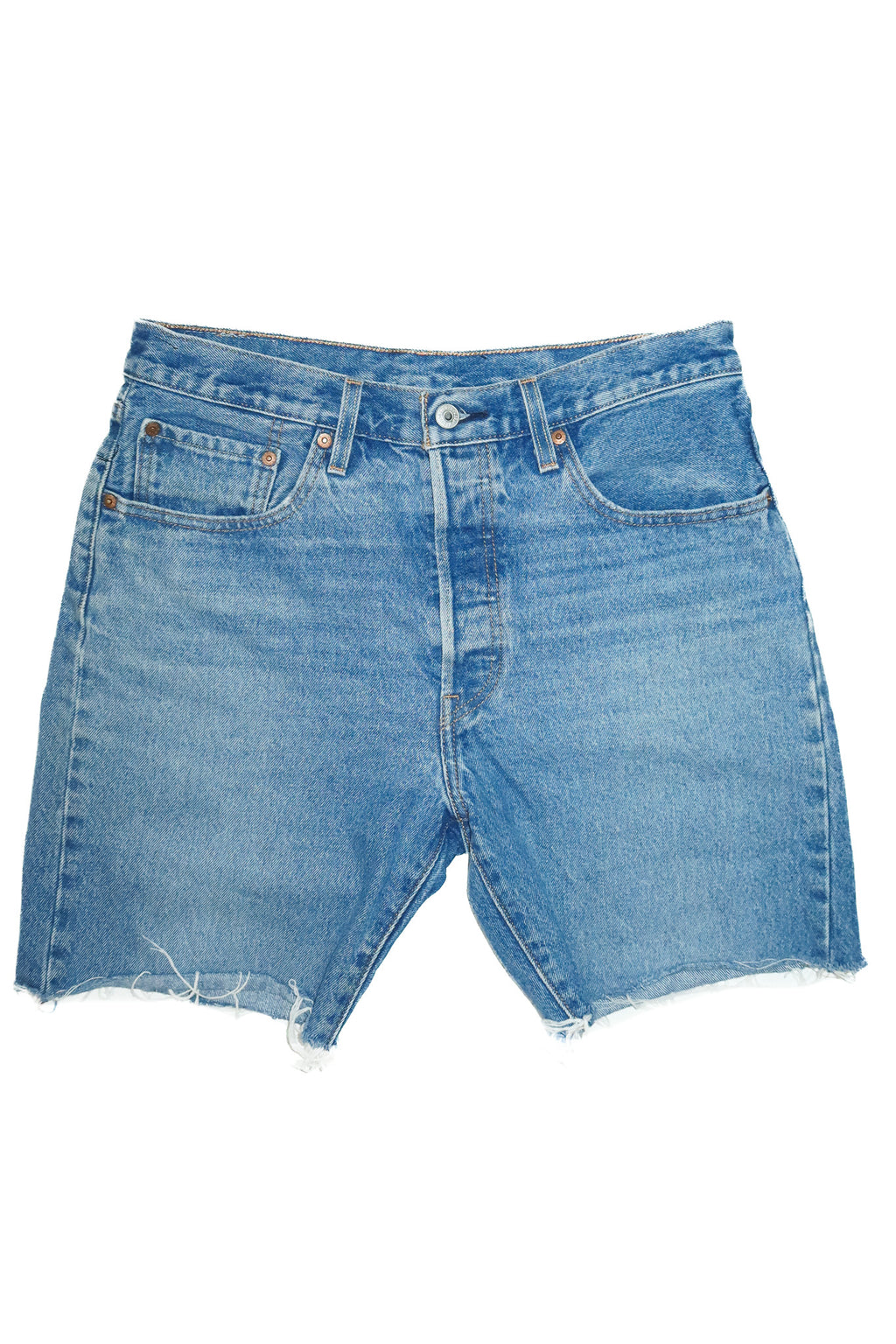 levi's 501 button fly denim shorts blue.