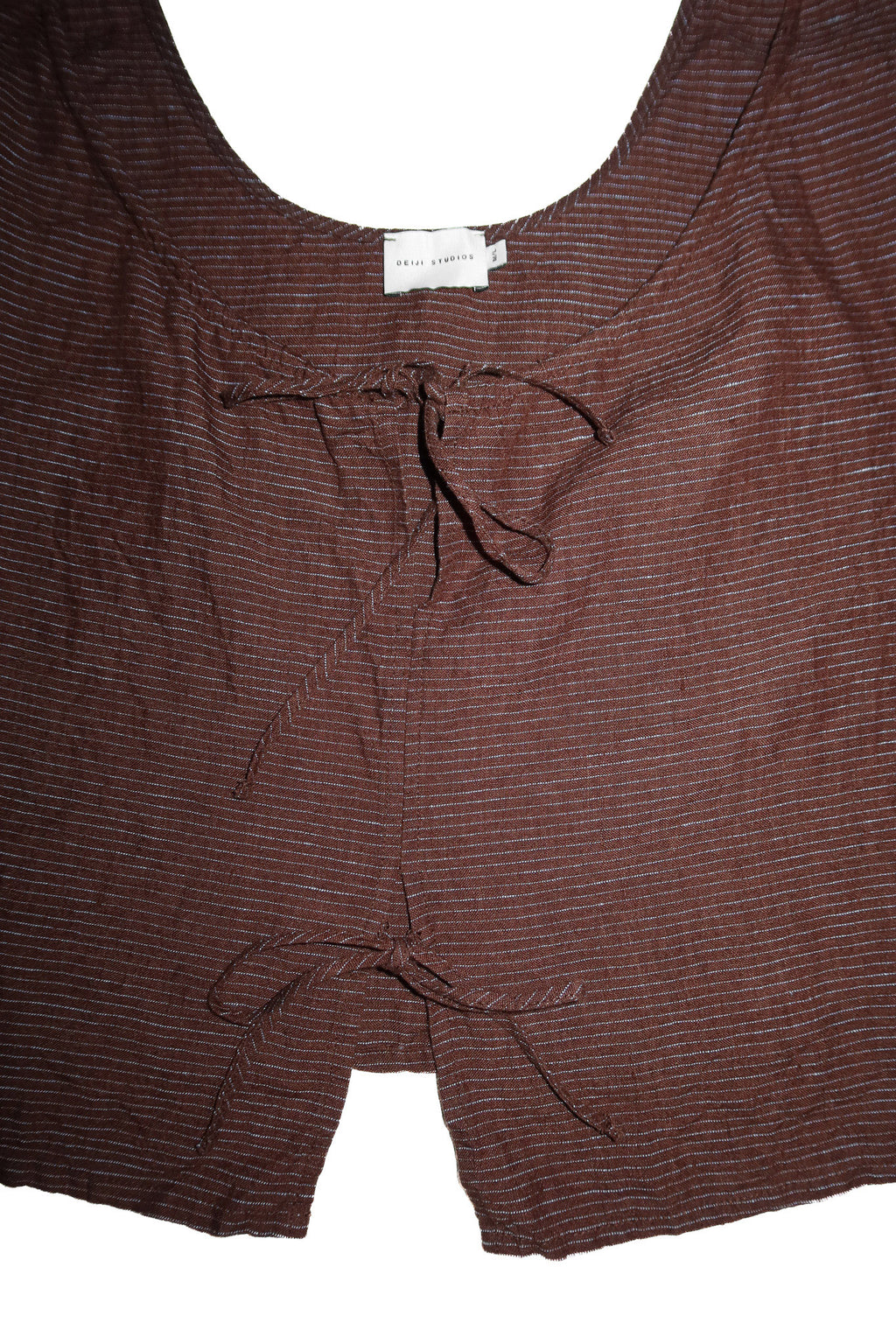 deiji studios linen tie front tank top brown.