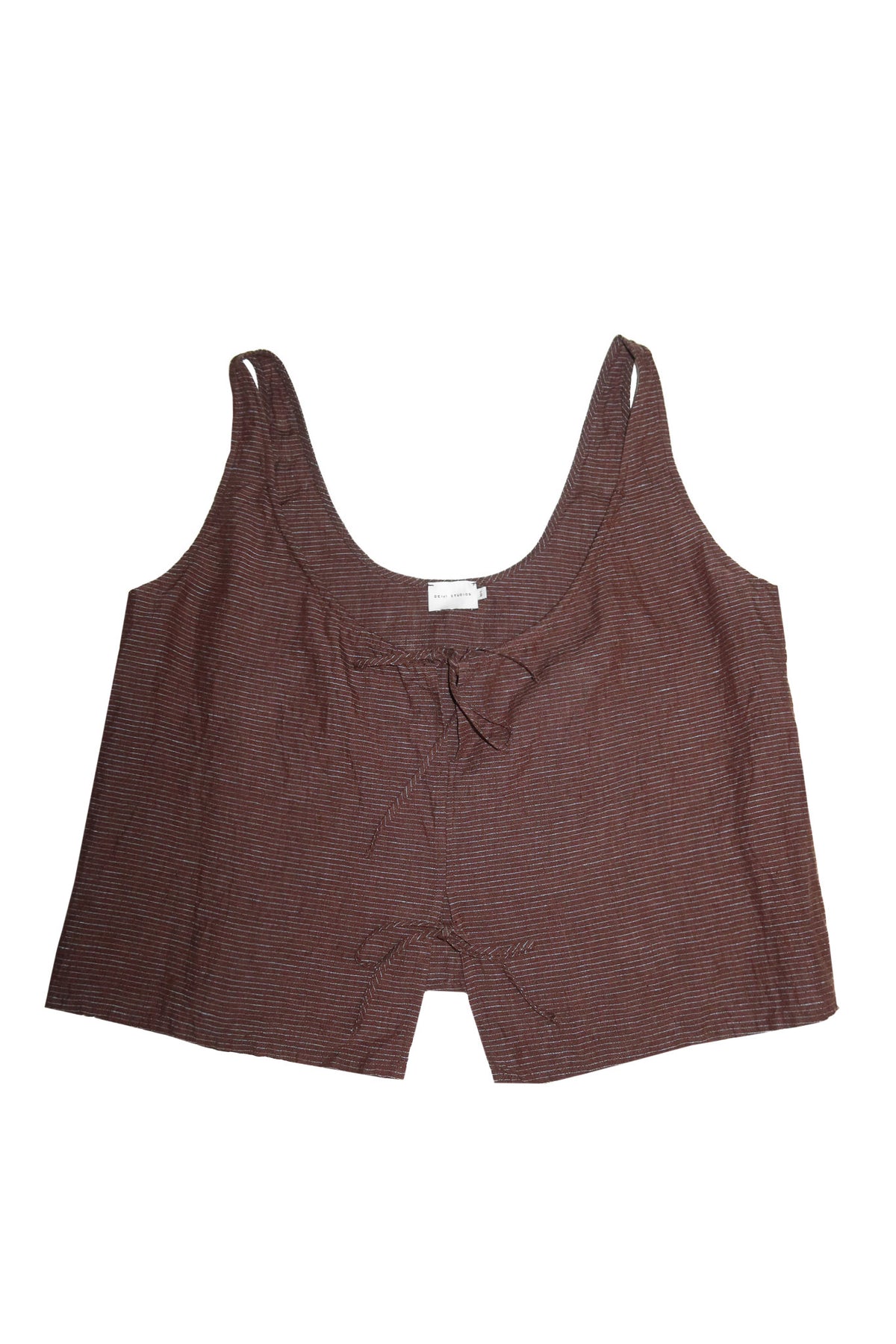 deiji studios linen tie front tank top brown.