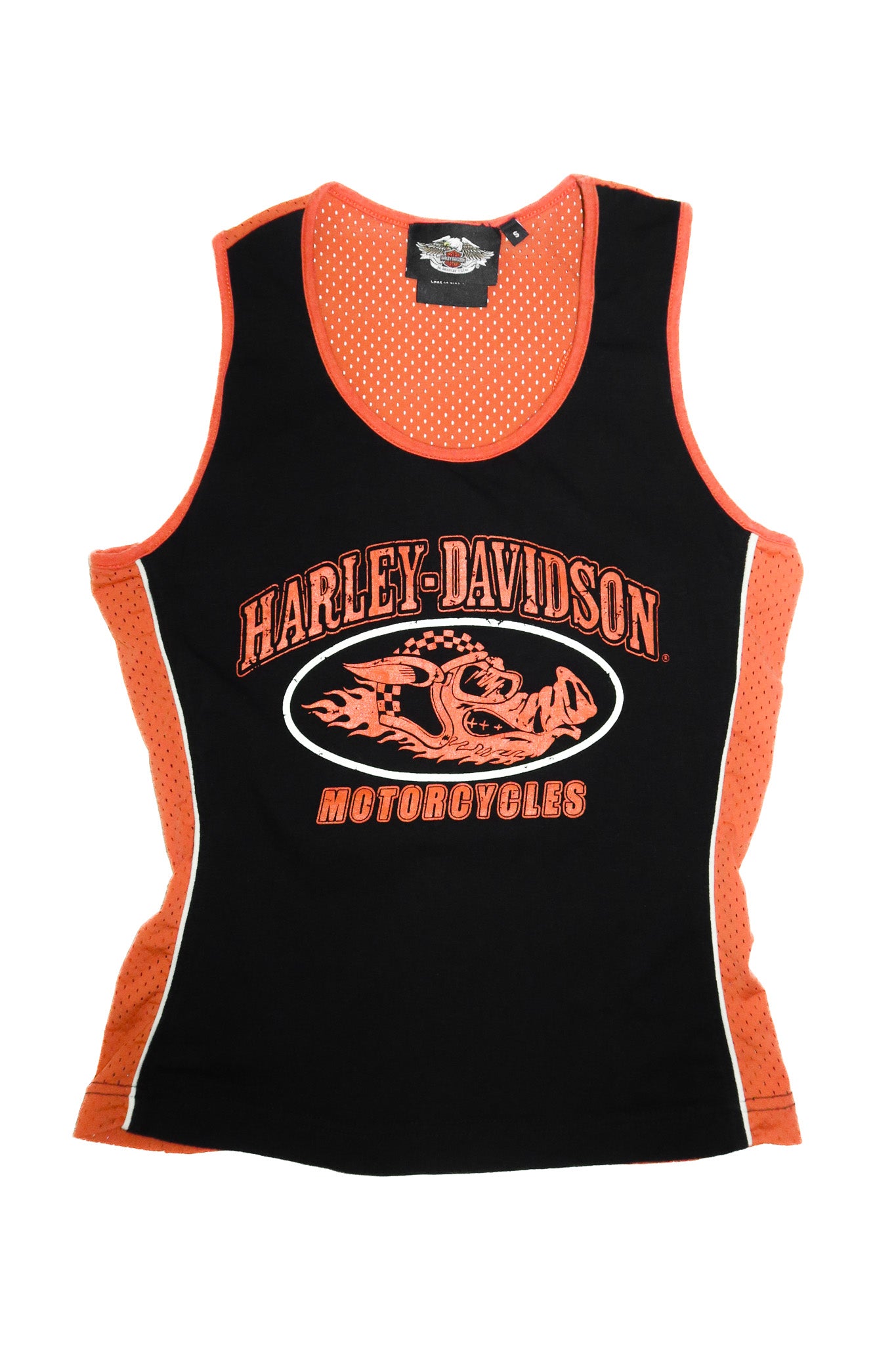2000's harley davidson mesh tank orange/black.
