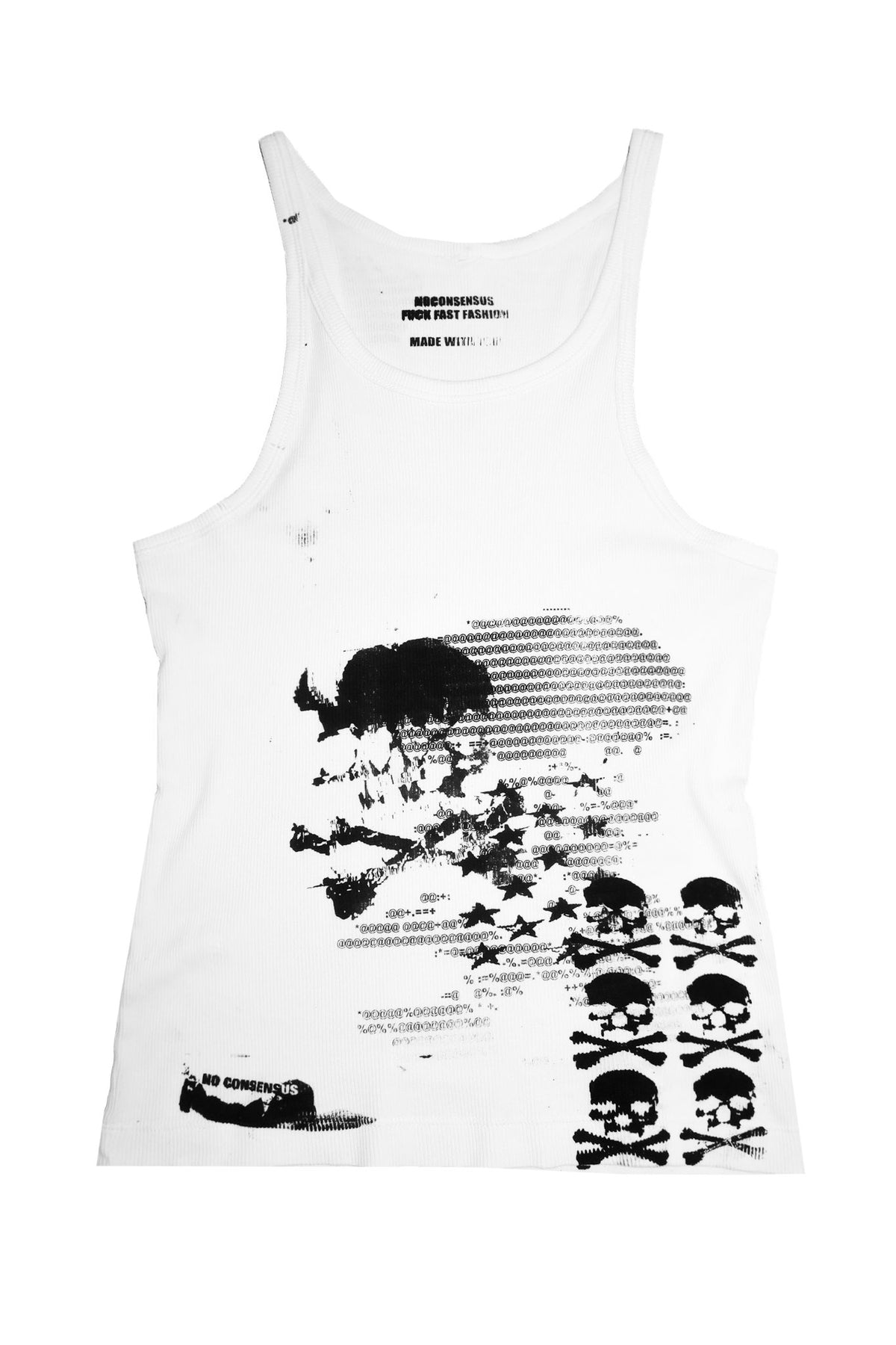 no consensus mixed graphic rib racer tank white.