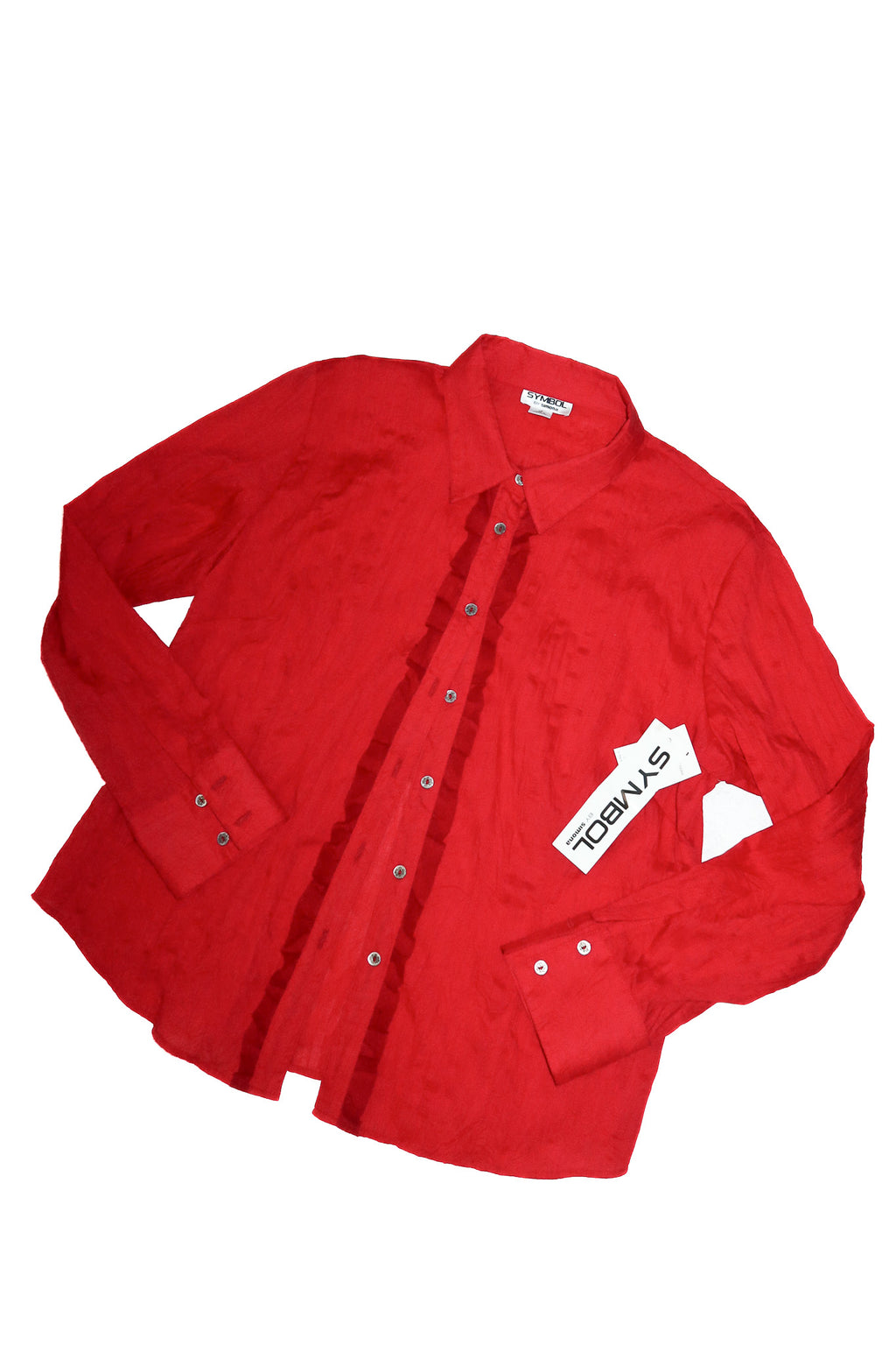 1990’s deadstock symbol by simona long sleeve ruffle shirt red.