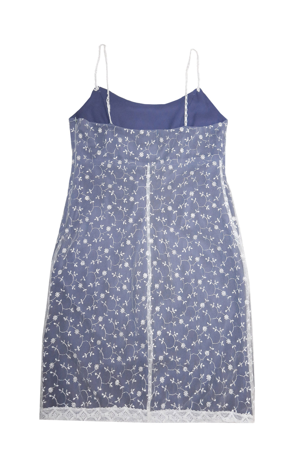 1990's howard showers embroidered mesh slip dress blue / white.