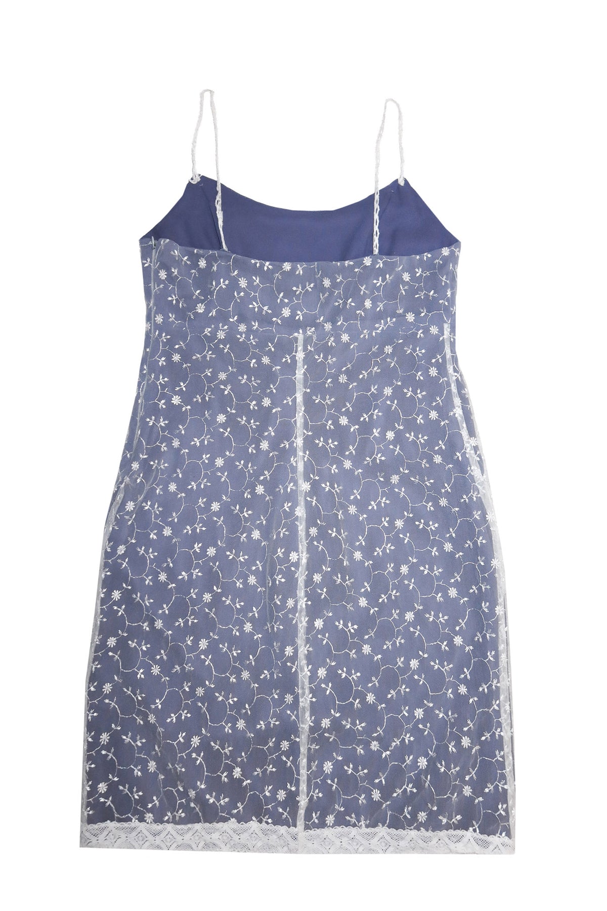 1990's howard showers embroidered mesh slip dress blue / white.