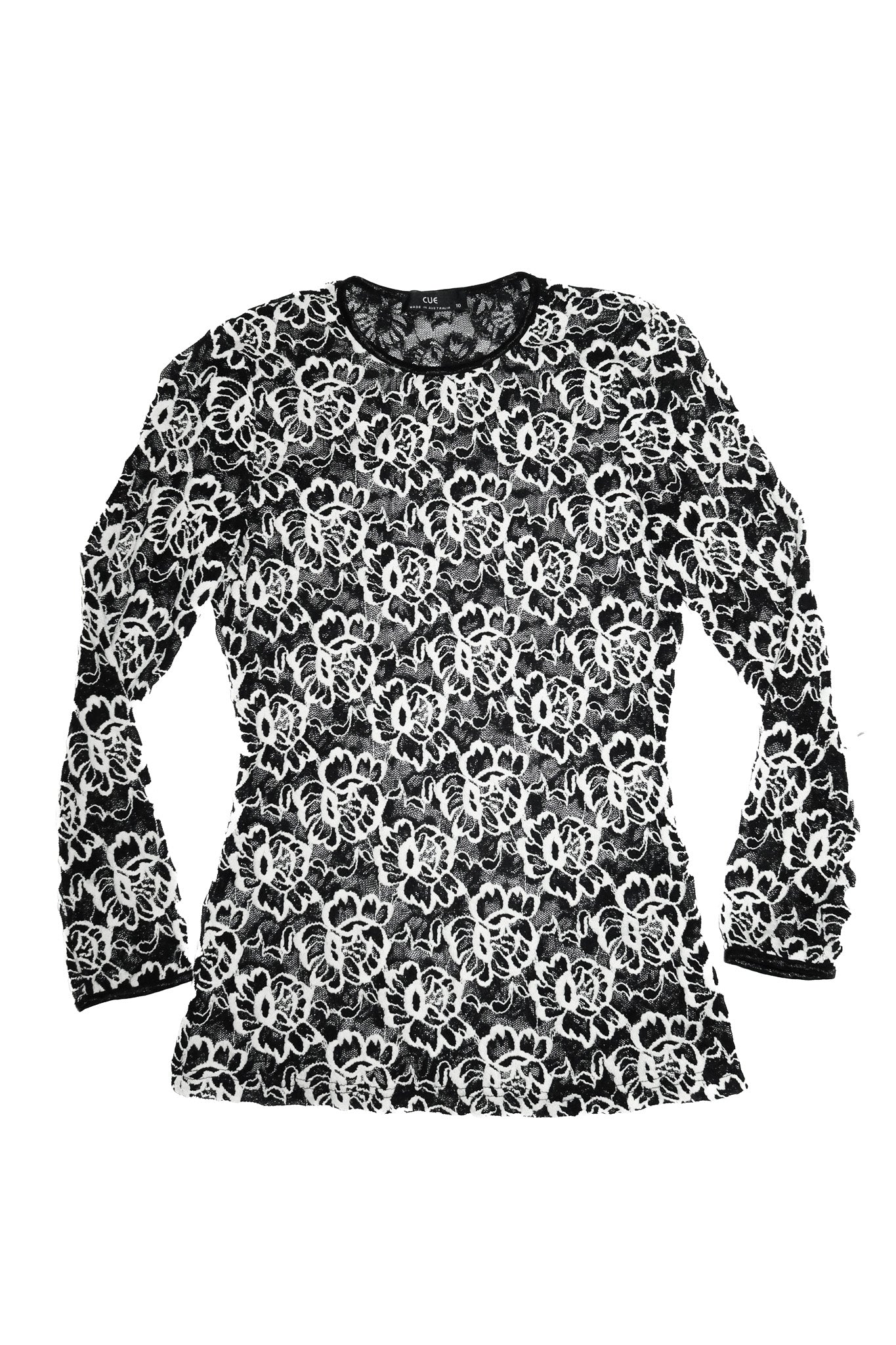cue embroidered lace long sleeve top black/ cream.
