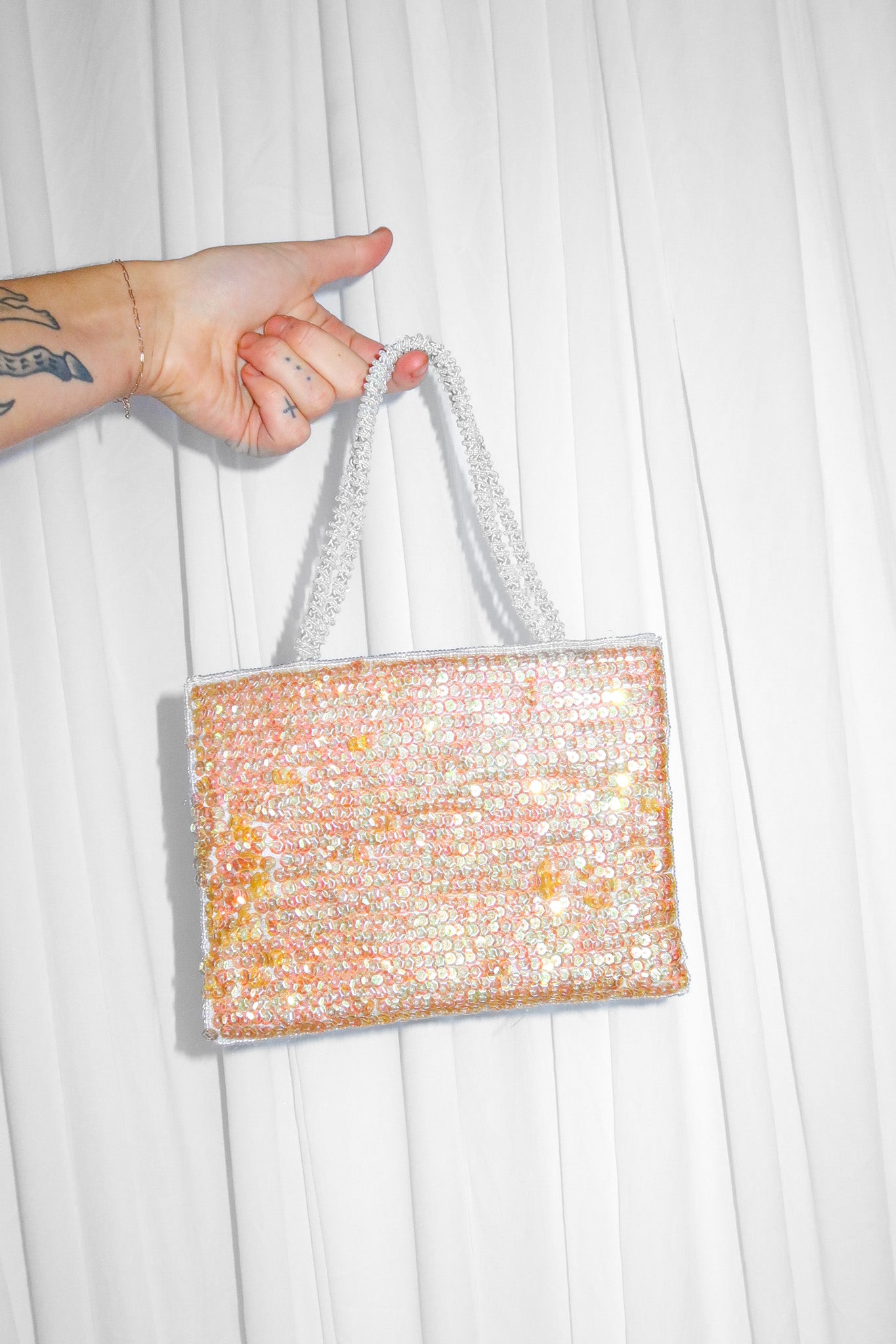 1990's vintage fully beaded evening bag peach.