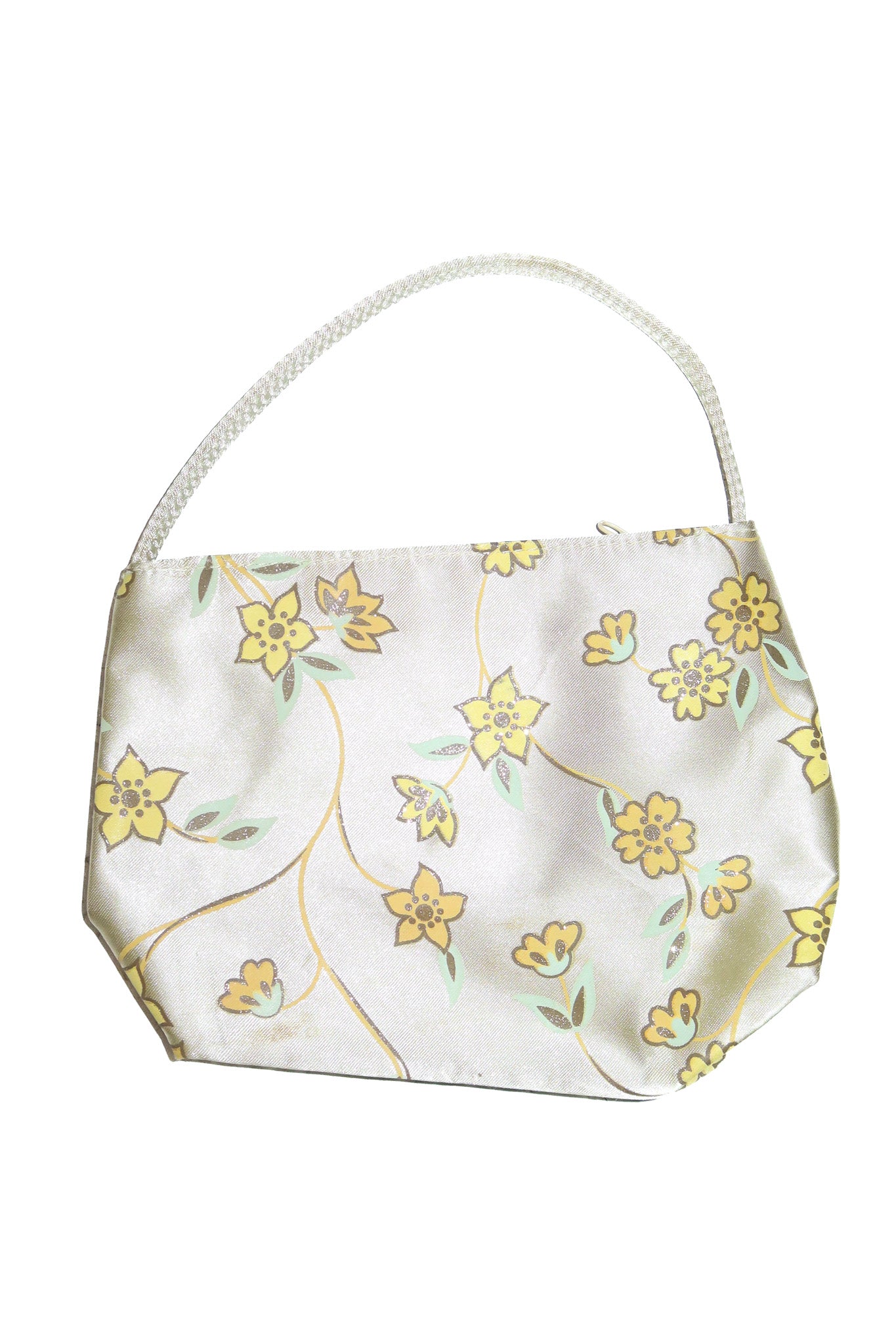 2000's satin floral mini shoulder bag cream.