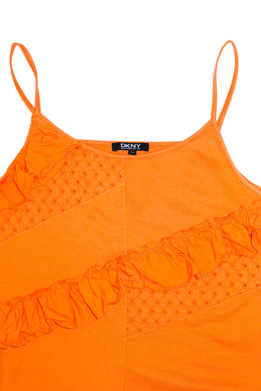 2000's dkny ruffle patch camisole top orange.