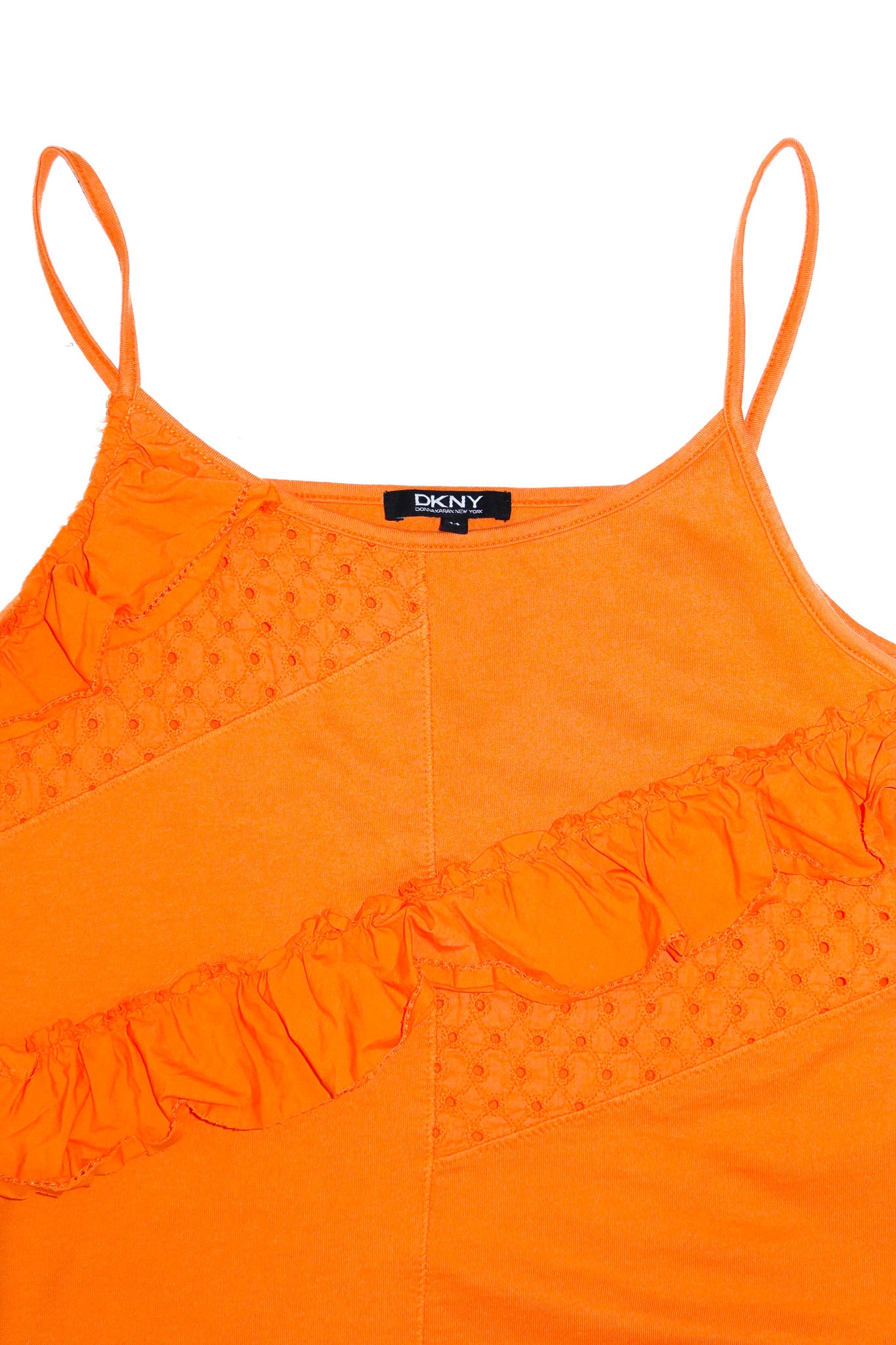 2000's dkny ruffle patch camisole top orange.