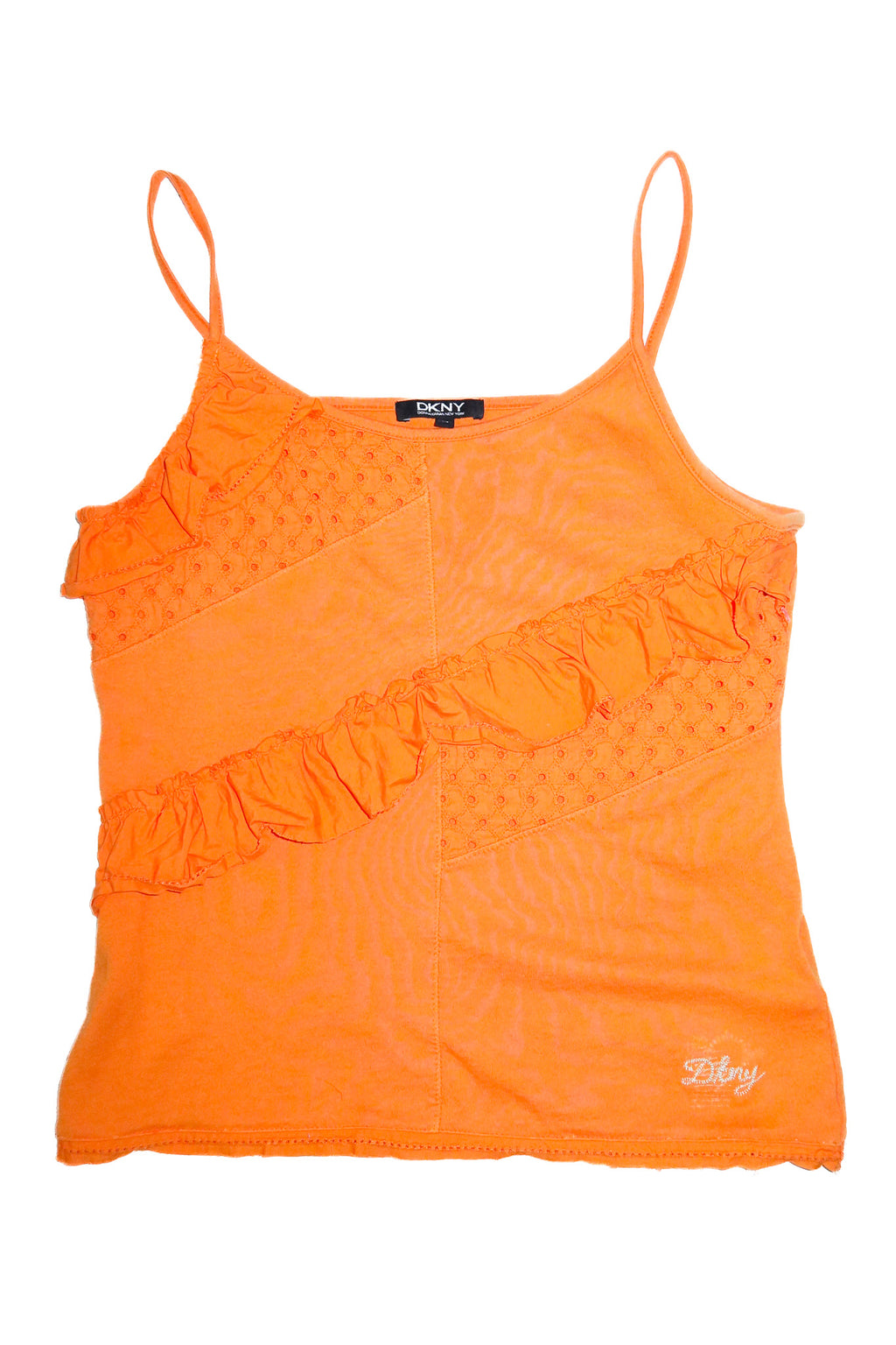 2000's dkny ruffle patch camisole top orange.