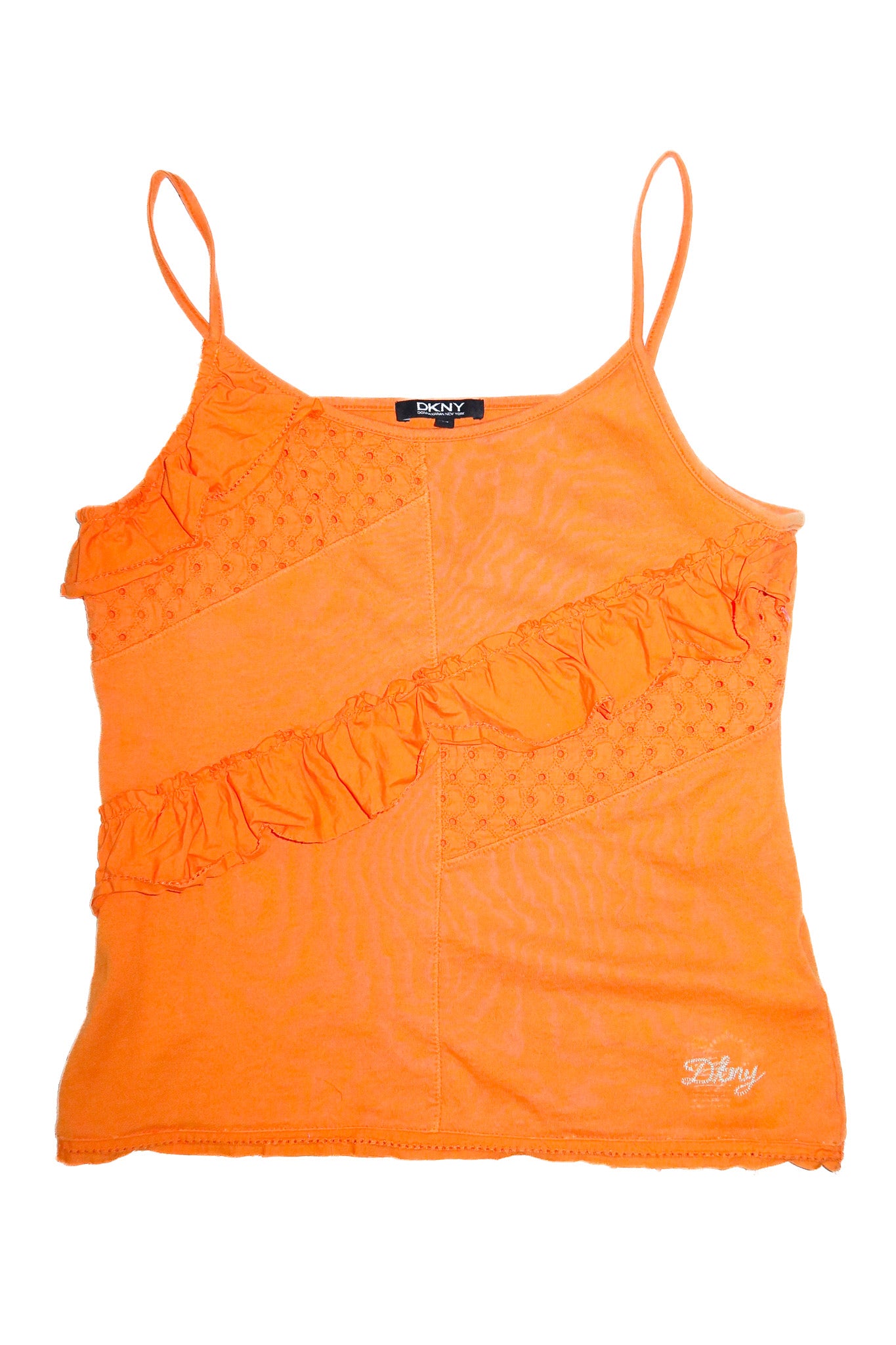 2000's dkny ruffle patch camisole top orange.