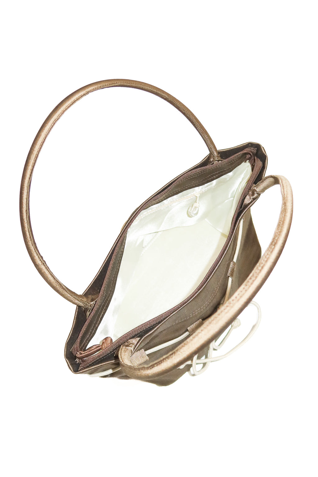 2000's taylor & khoo satin bow shoulder bag brown / cream.
