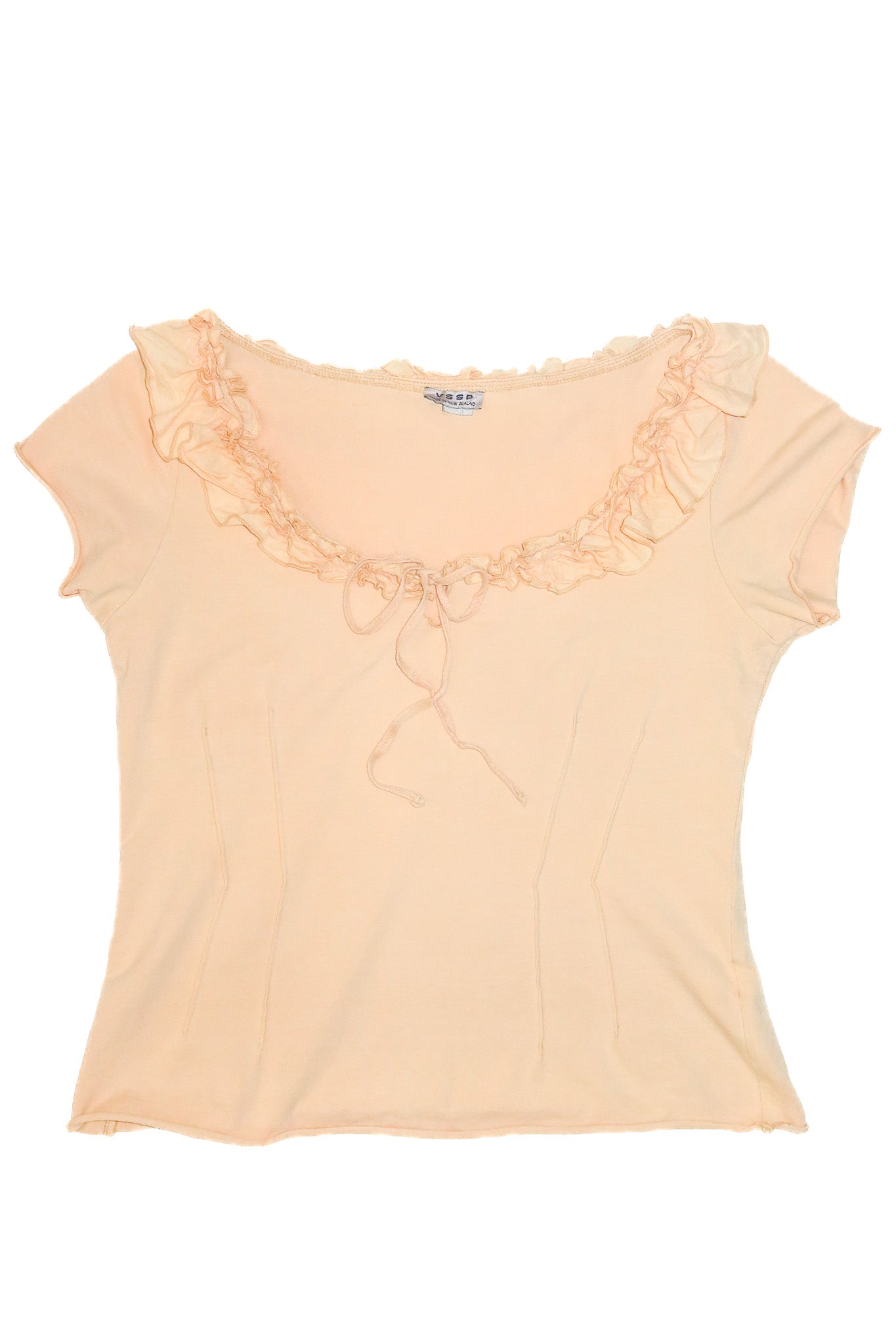 1990's vssp ruched trim cap sleeve top beige.
