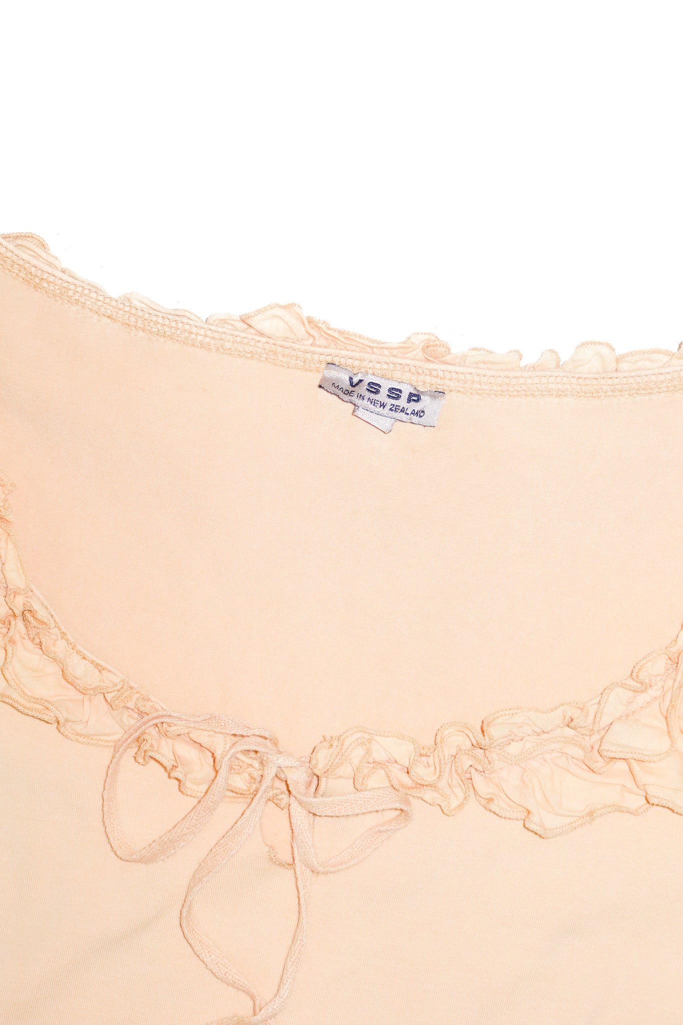 1990's vssp ruched trim cap sleeve top beige.