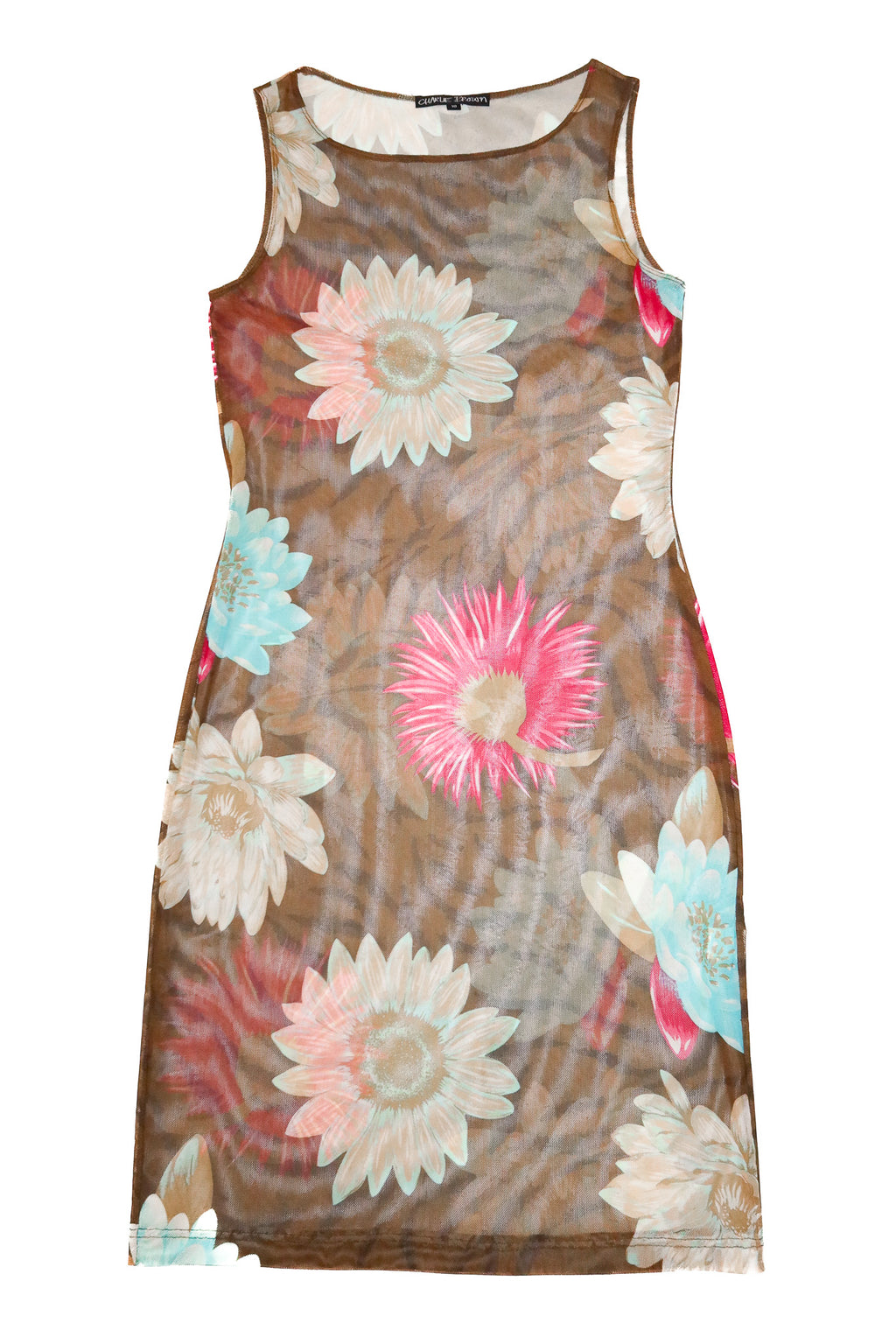 2000’s charlie brown sheer floral mesh dress brown multi.