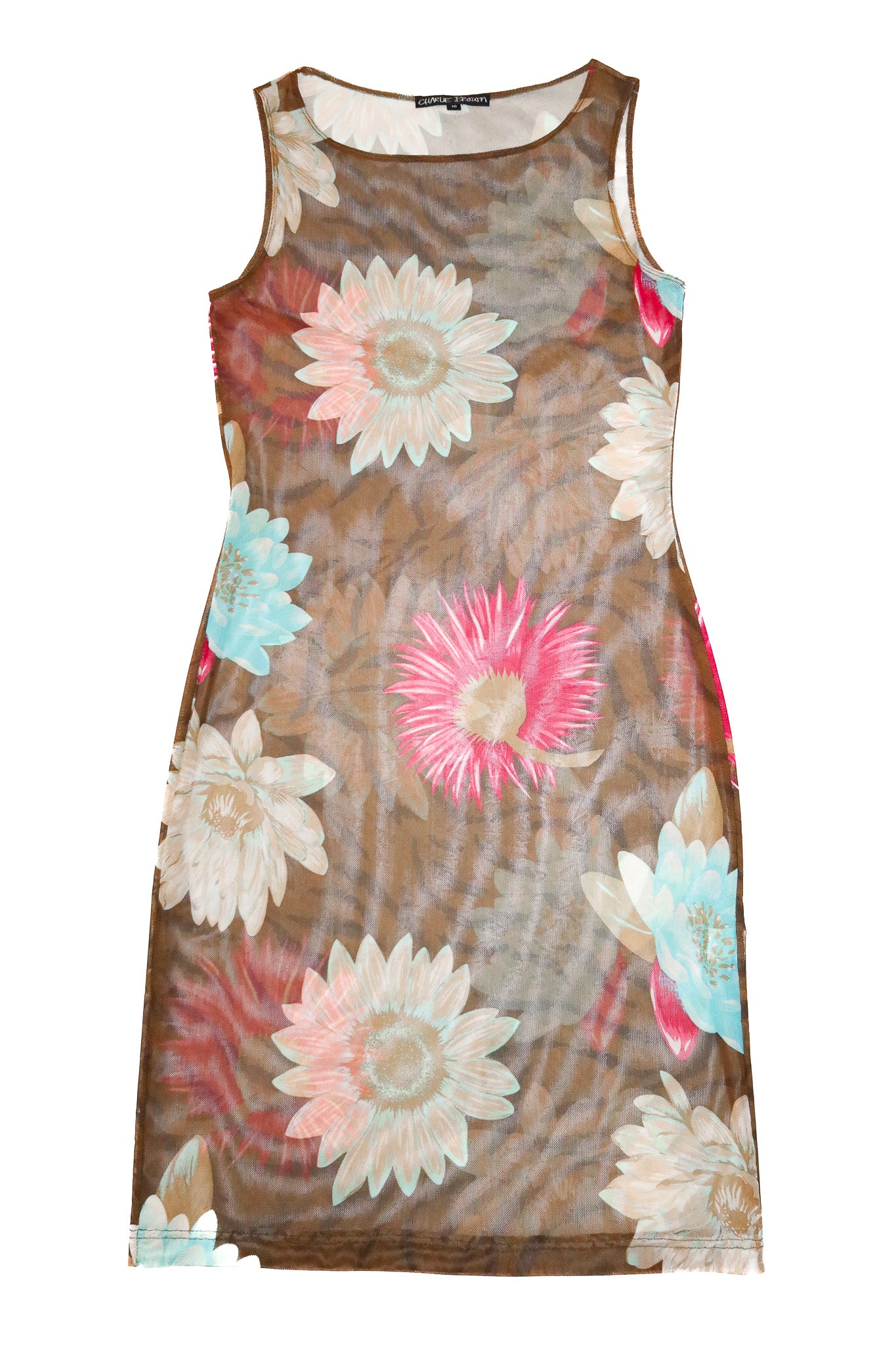2000’s charlie brown sheer floral mesh dress brown multi.