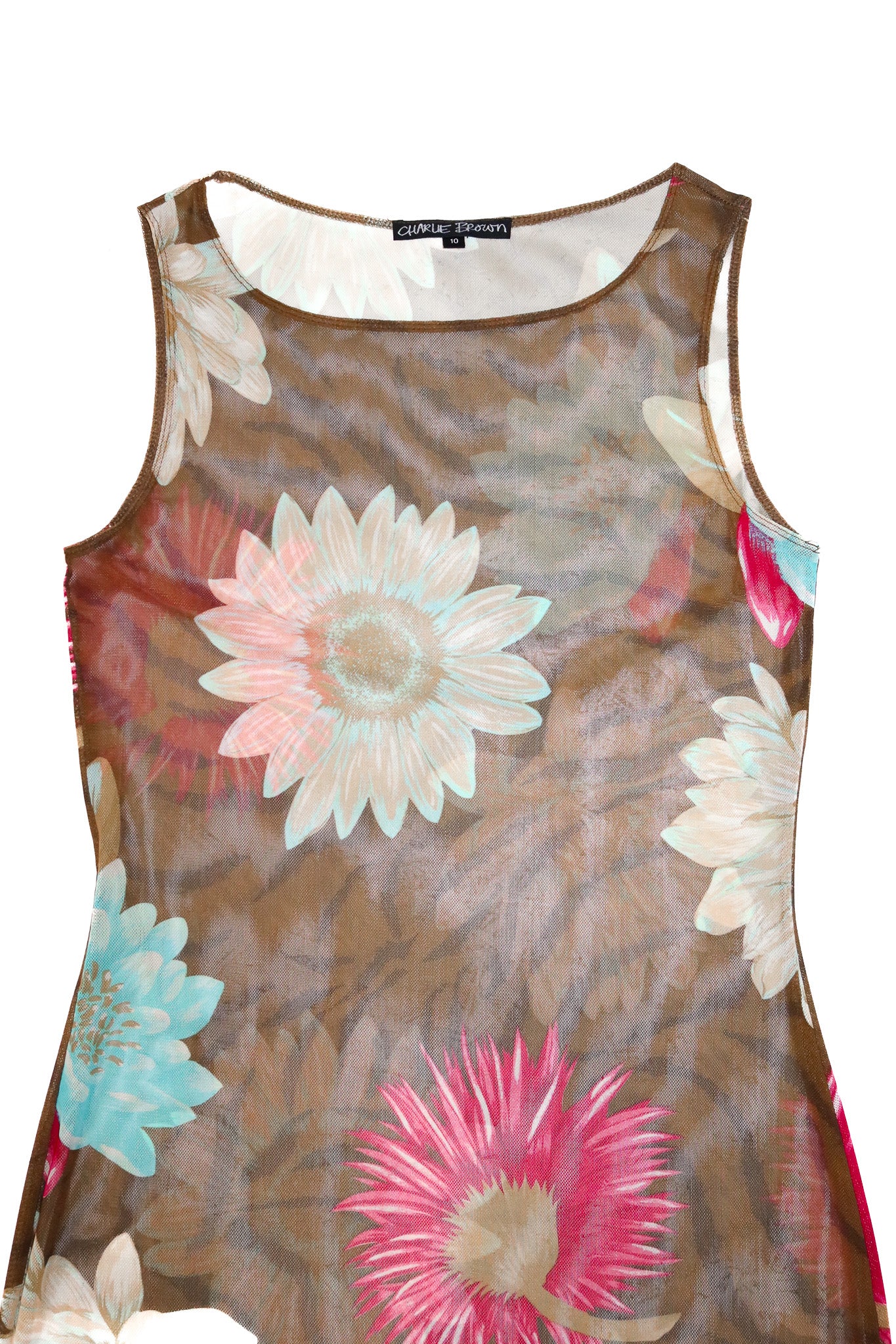 2000’s charlie brown sheer floral mesh dress brown multi.
