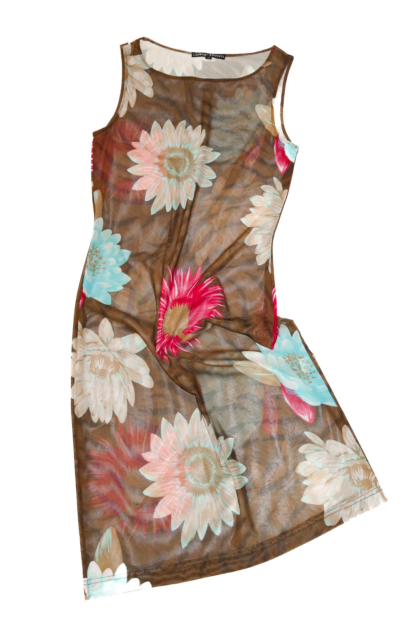 2000’s charlie brown sheer floral mesh dress brown multi.