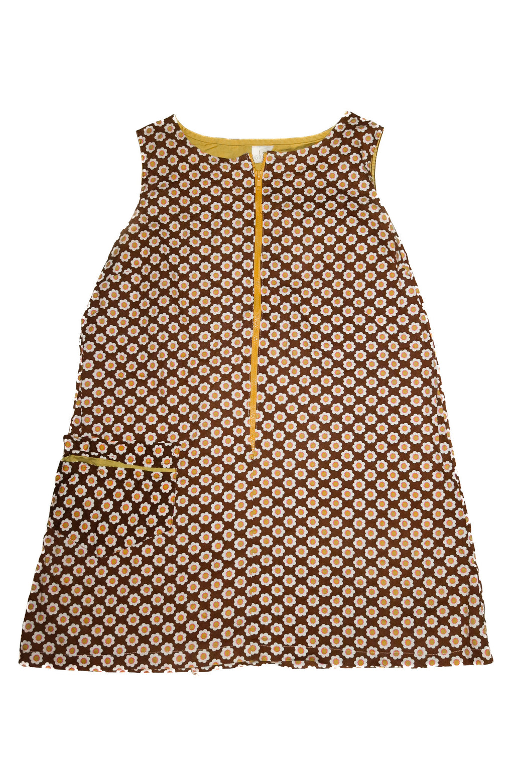 1970’s go-in’s daisy print shift dress brown.