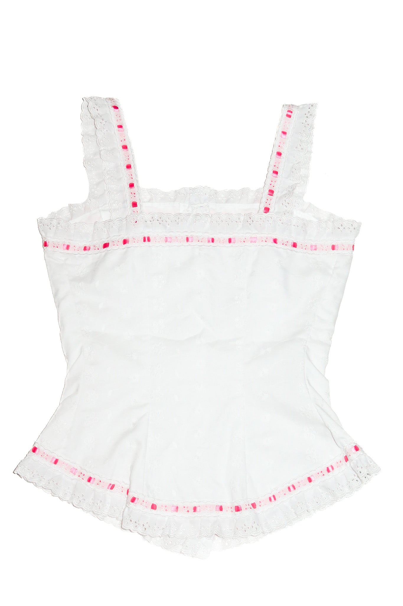 vintage handmade lace trim corset and bloomer set white/ pink.
