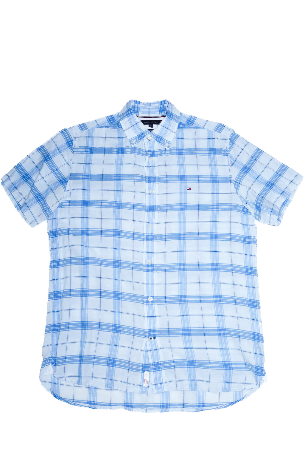 tommy hilfiger short sleeve plaid button up shirt blue.