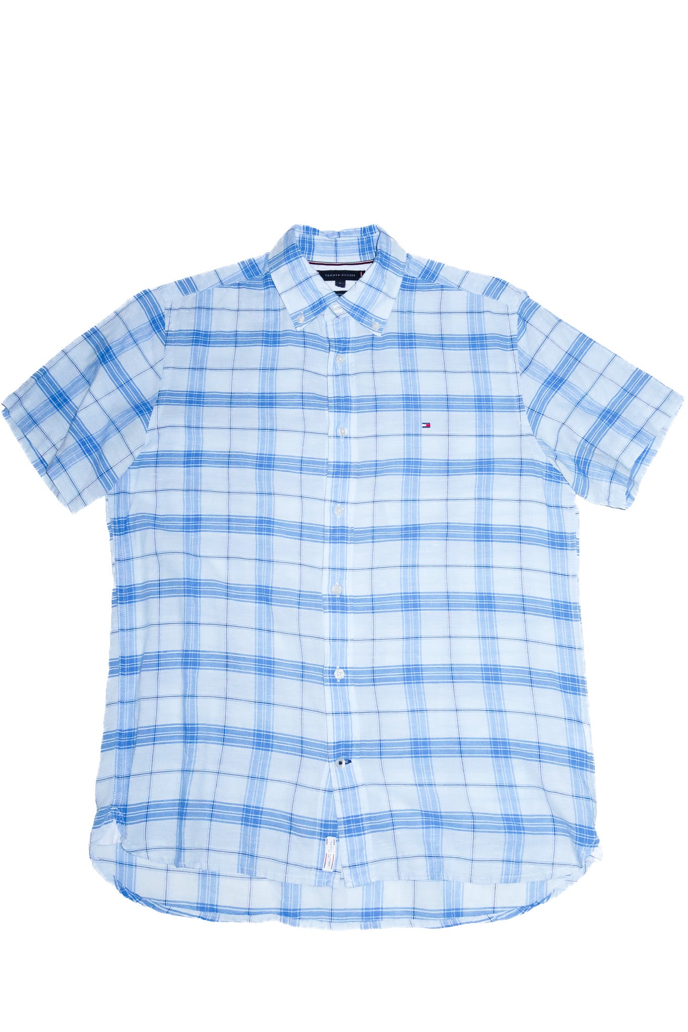 tommy hilfiger short sleeve plaid button up shirt blue.