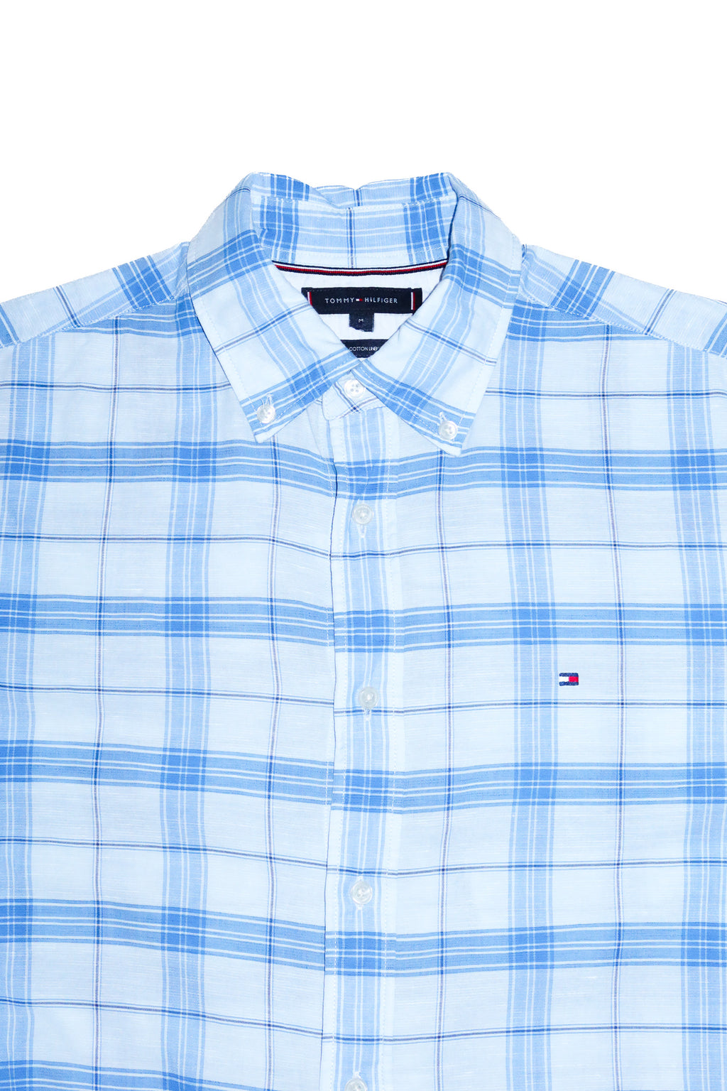 tommy hilfiger short sleeve plaid button up shirt blue.